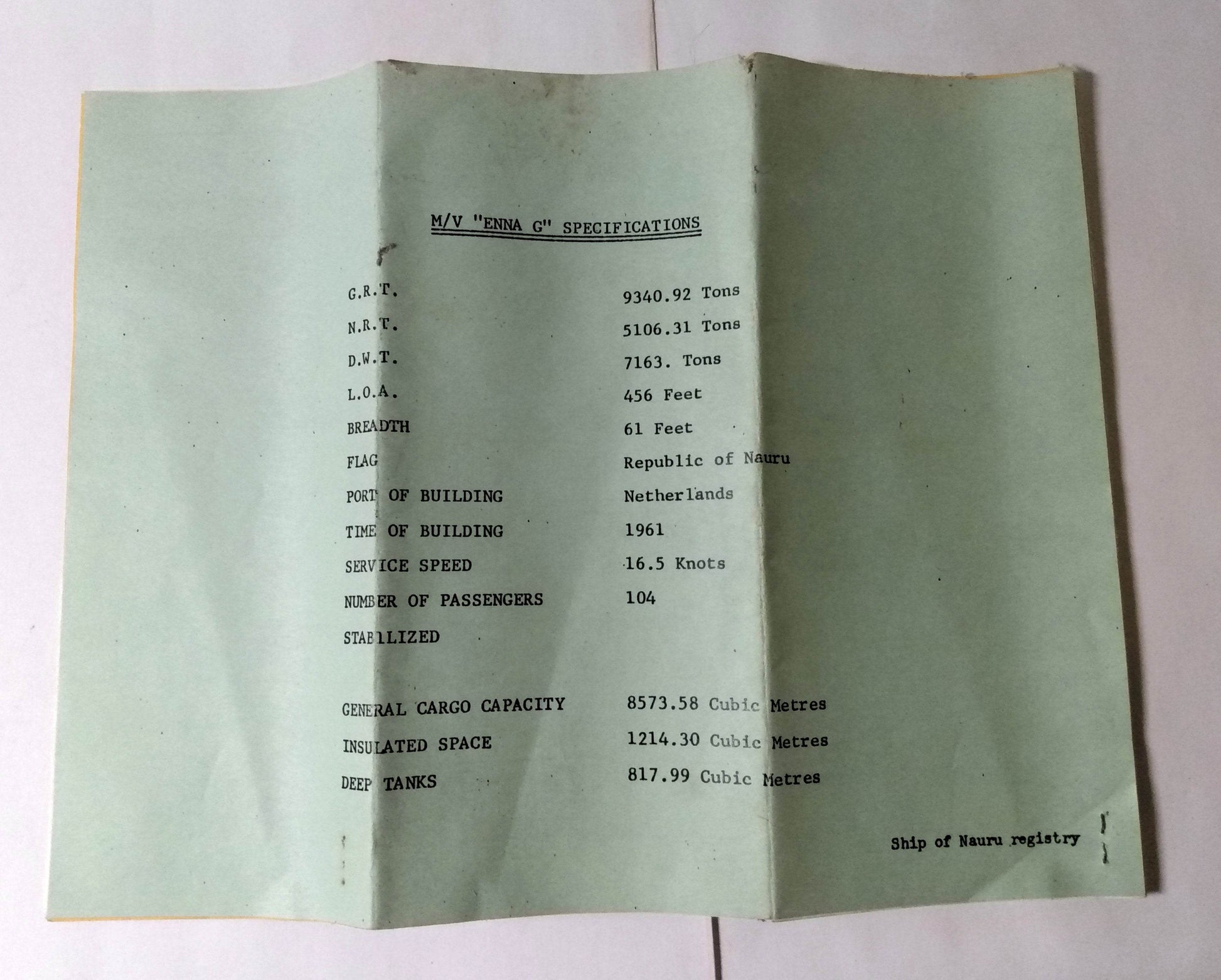 Nauru Pacific Line M.V. Enna G 1977 Marketing Packet And Deck Plans - TulipStuff