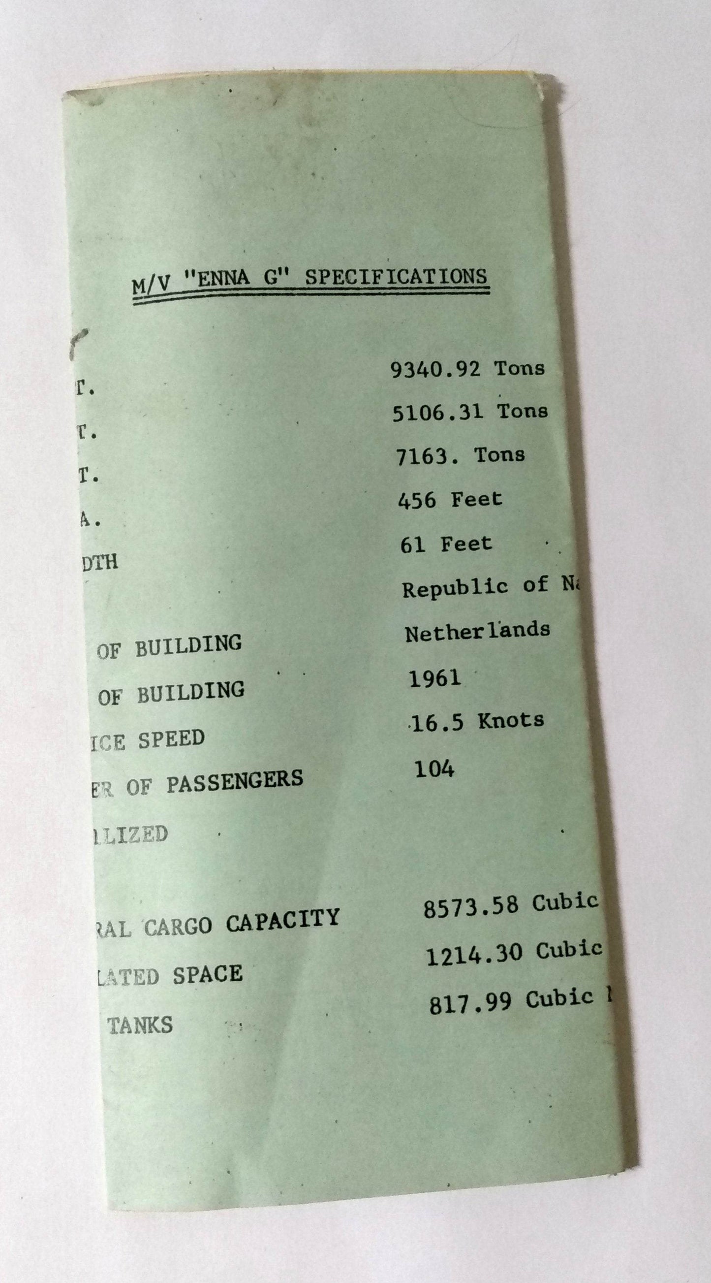 Nauru Pacific Line M.V. Enna G 1977 Marketing Packet And Deck Plans - TulipStuff