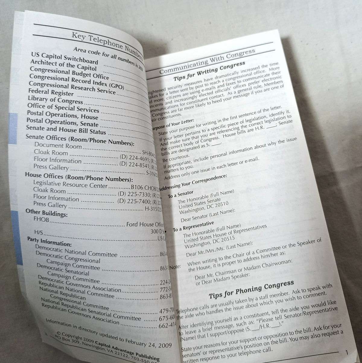 NCEC 111th Congress Congressional Directory February 2009 Edition - TulipStuff