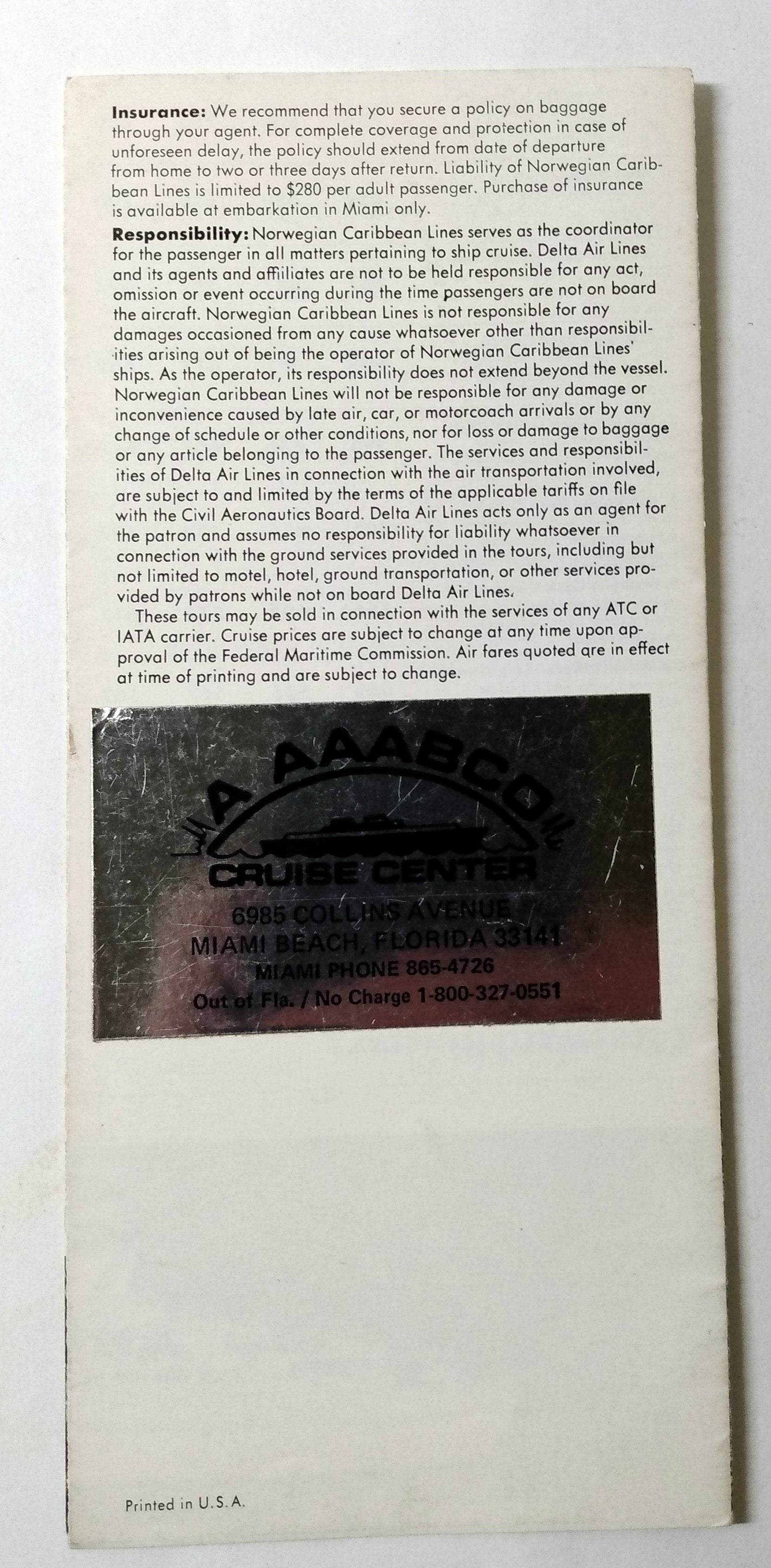 Norwegian Caribbean Lines 1974 Cloud 9 Caribbean Fly Cruises Detroit - TulipStuff