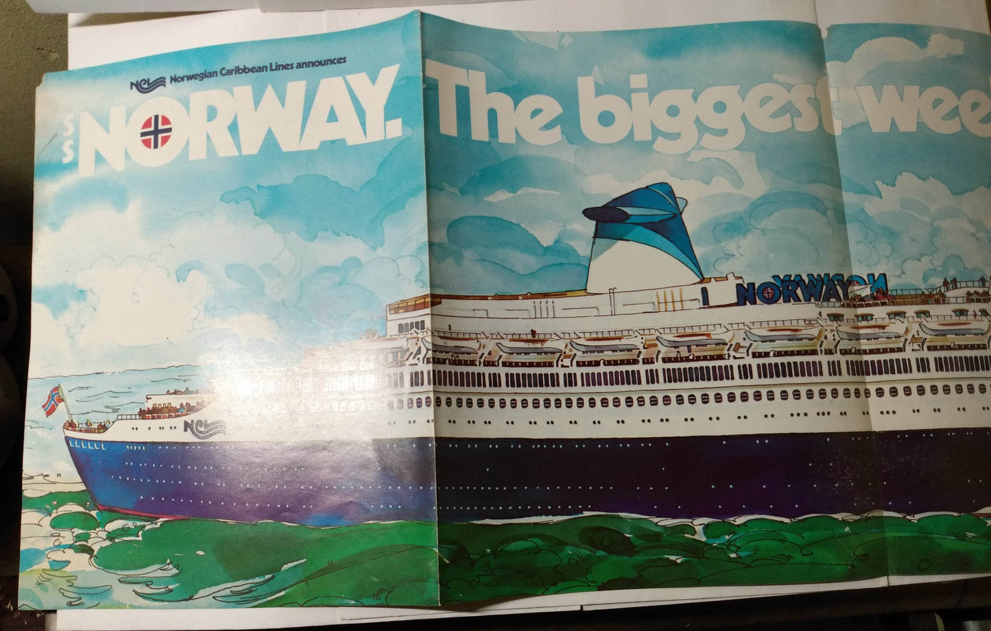 Norwegian Caribbean Lines ss Norway 1980 Introductory Announcement Brochure - TulipStuff