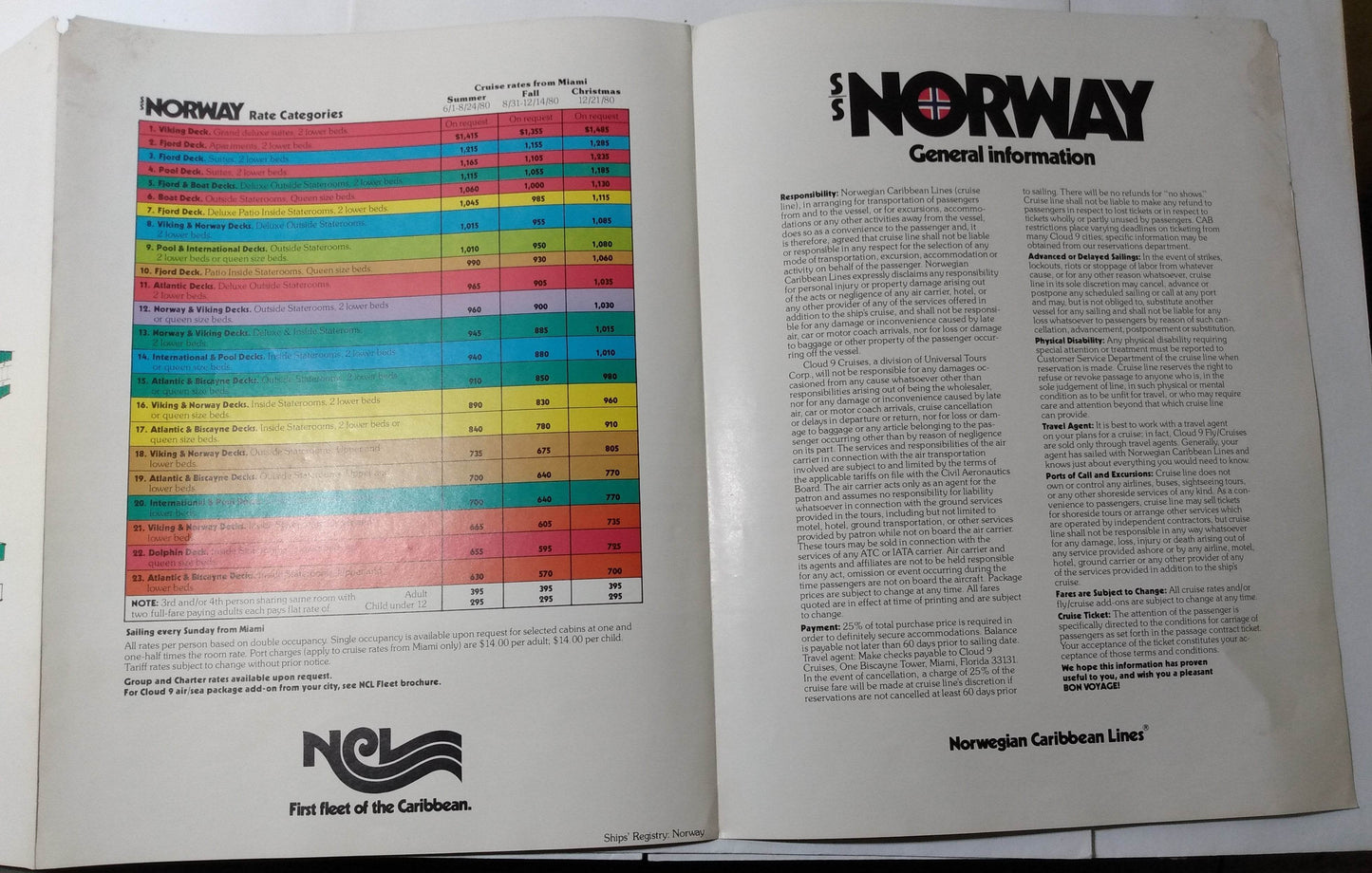 Norwegian Caribbean Lines ss Norway 1980 Introductory Announcement Brochure - TulipStuff