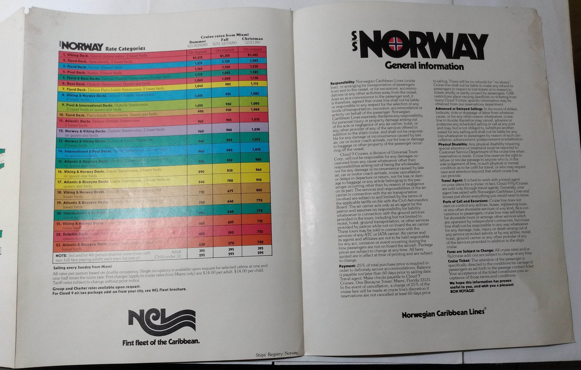 Norwegian Caribbean Lines ss Norway 1980 Introductory Announcement Brochure - TulipStuff