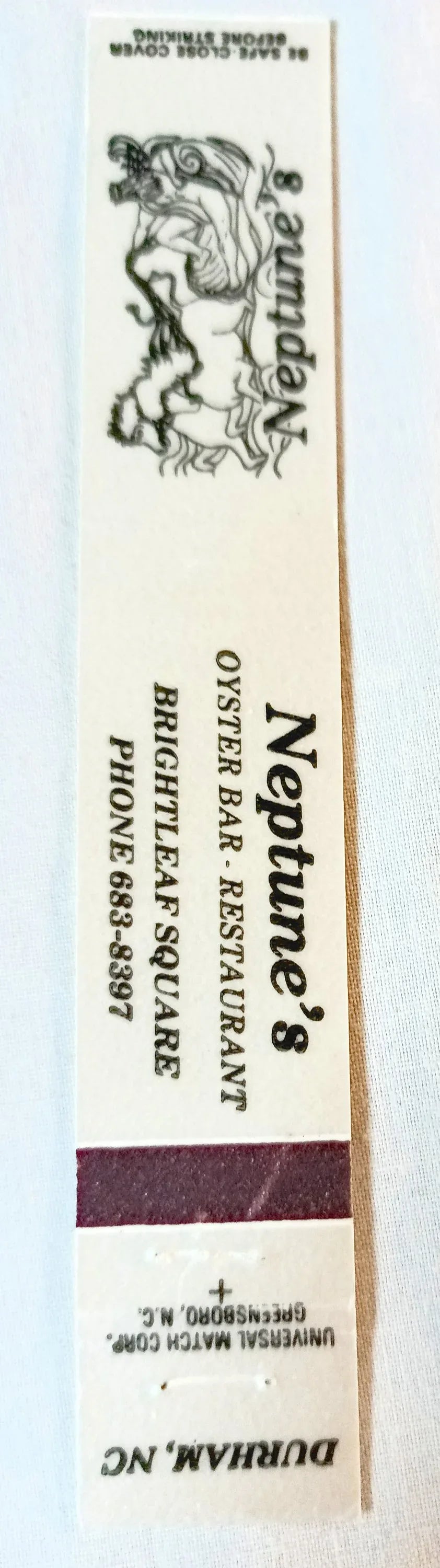 Neptune's Oyster Bar Restaurant Durham NC Matchbook Cover 1970's - TulipStuff