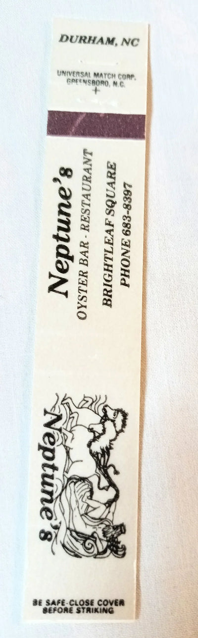 Neptune's Oyster Bar Restaurant Durham NC Matchbook Cover 1970's - TulipStuff
