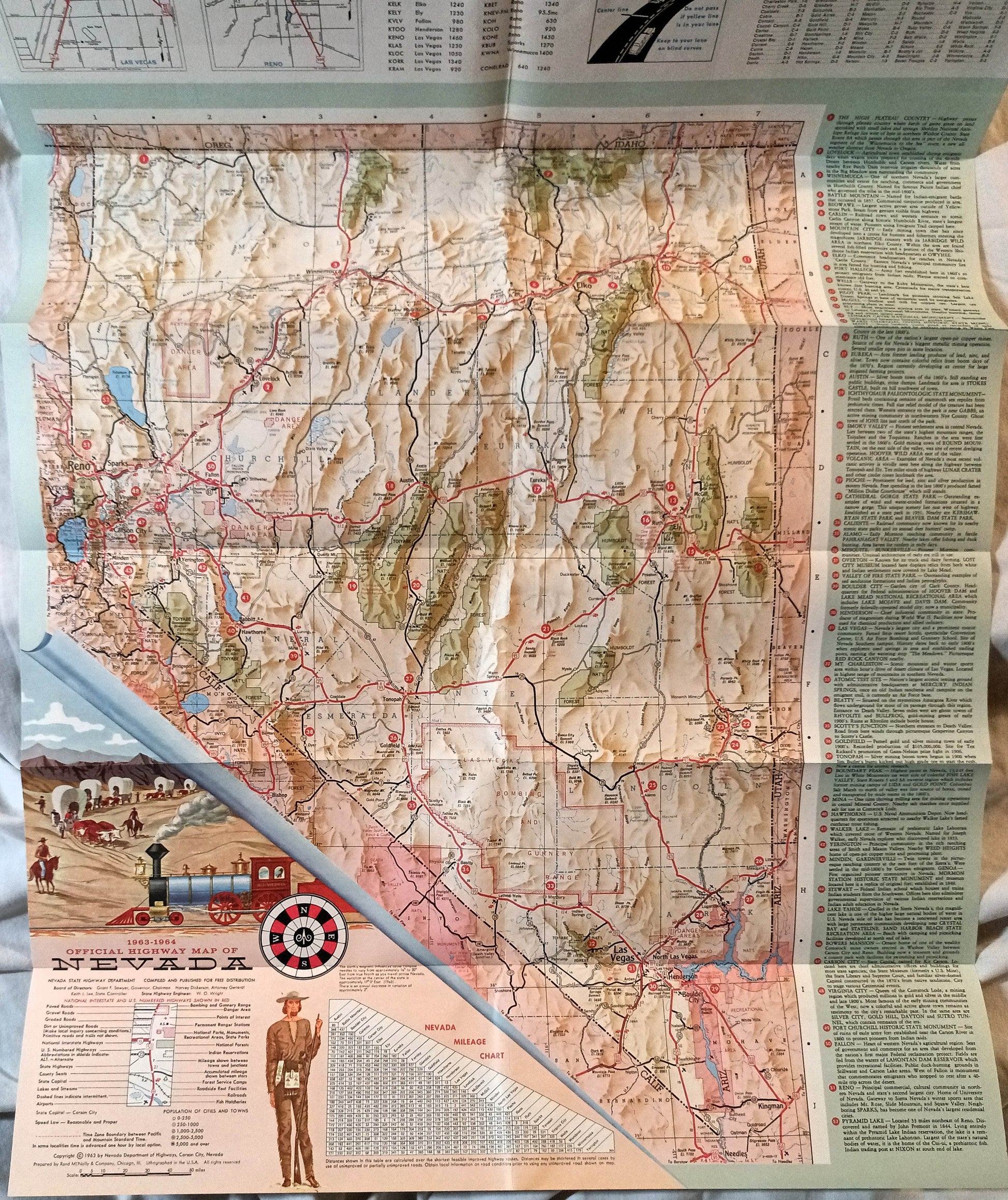 Nevada Centennial Official State Highway Map 1963-1964 - TulipStuff