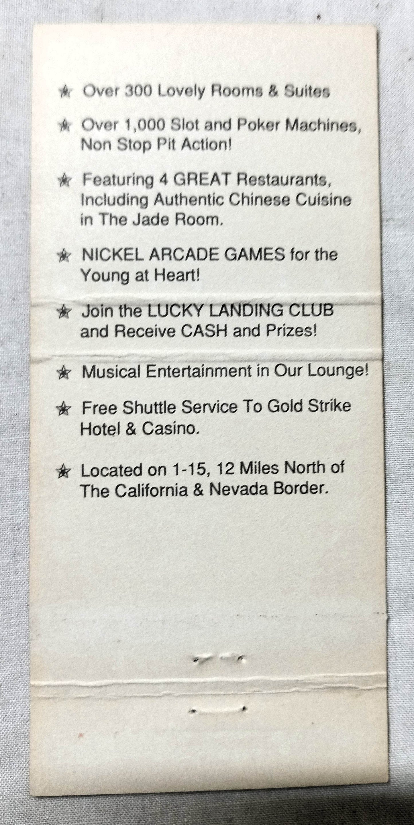 Nevada Landing Hotel And Casino Jean NV Matchbook Cover 1990's - TulipStuff