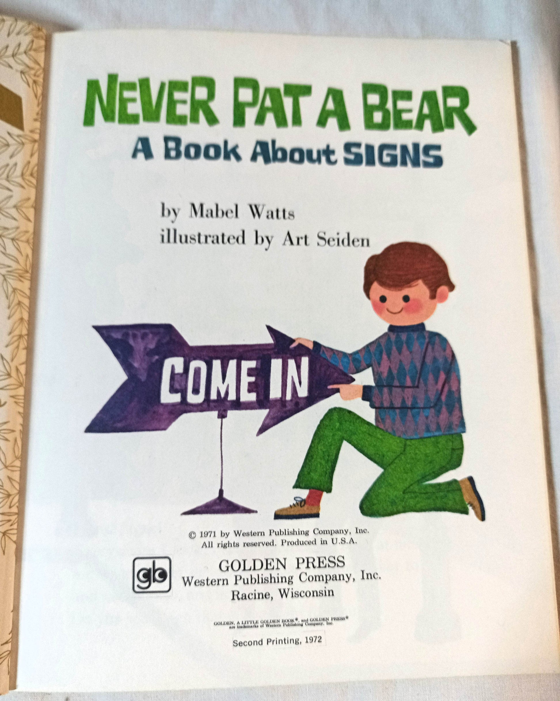 Never Pat A Bear A Book About Signs Little Golden Book #105 1972 - TulipStuff
