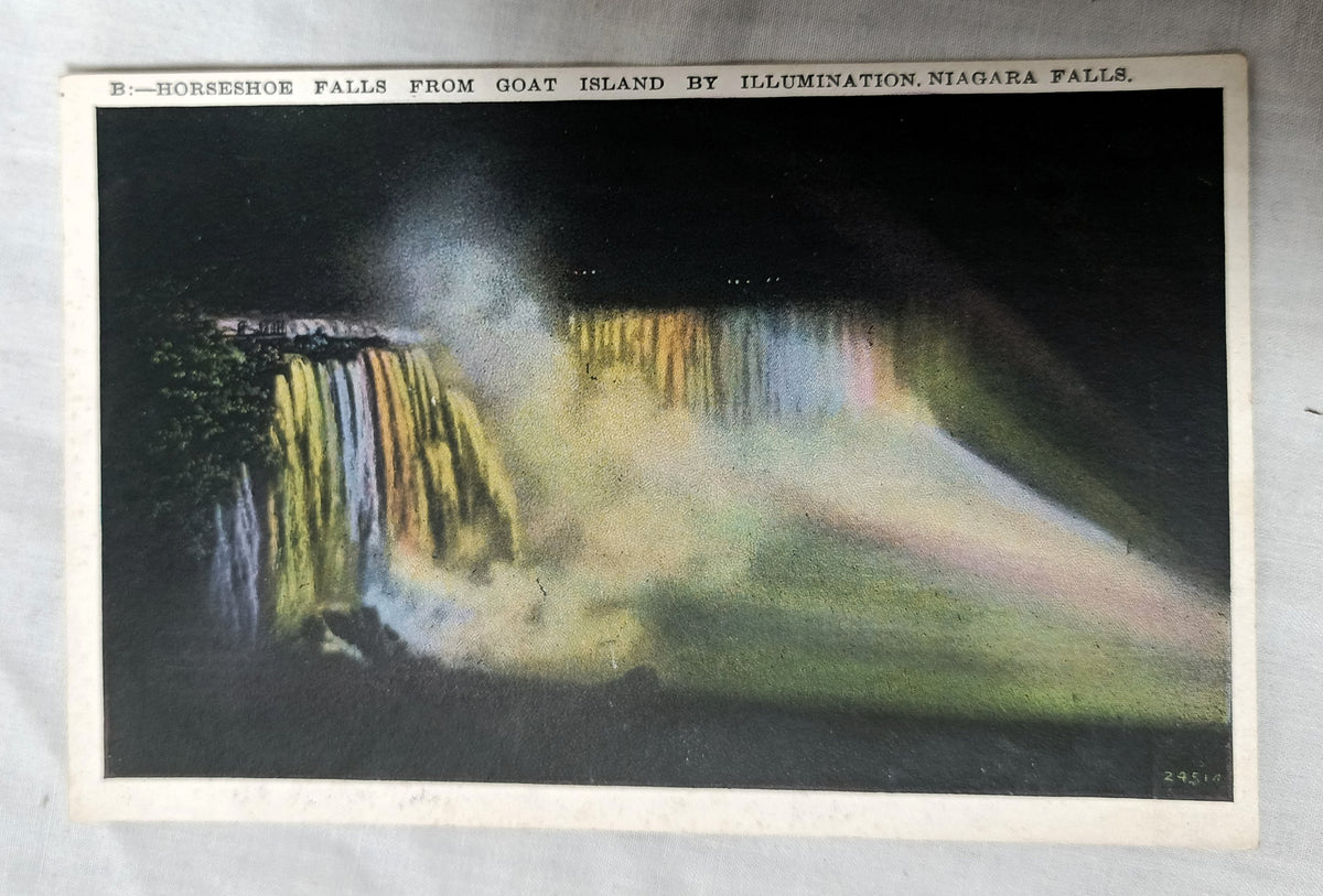 Niagara Falls Horseshoe Falls From Goat Island By Illumination 1920's - TulipStuff