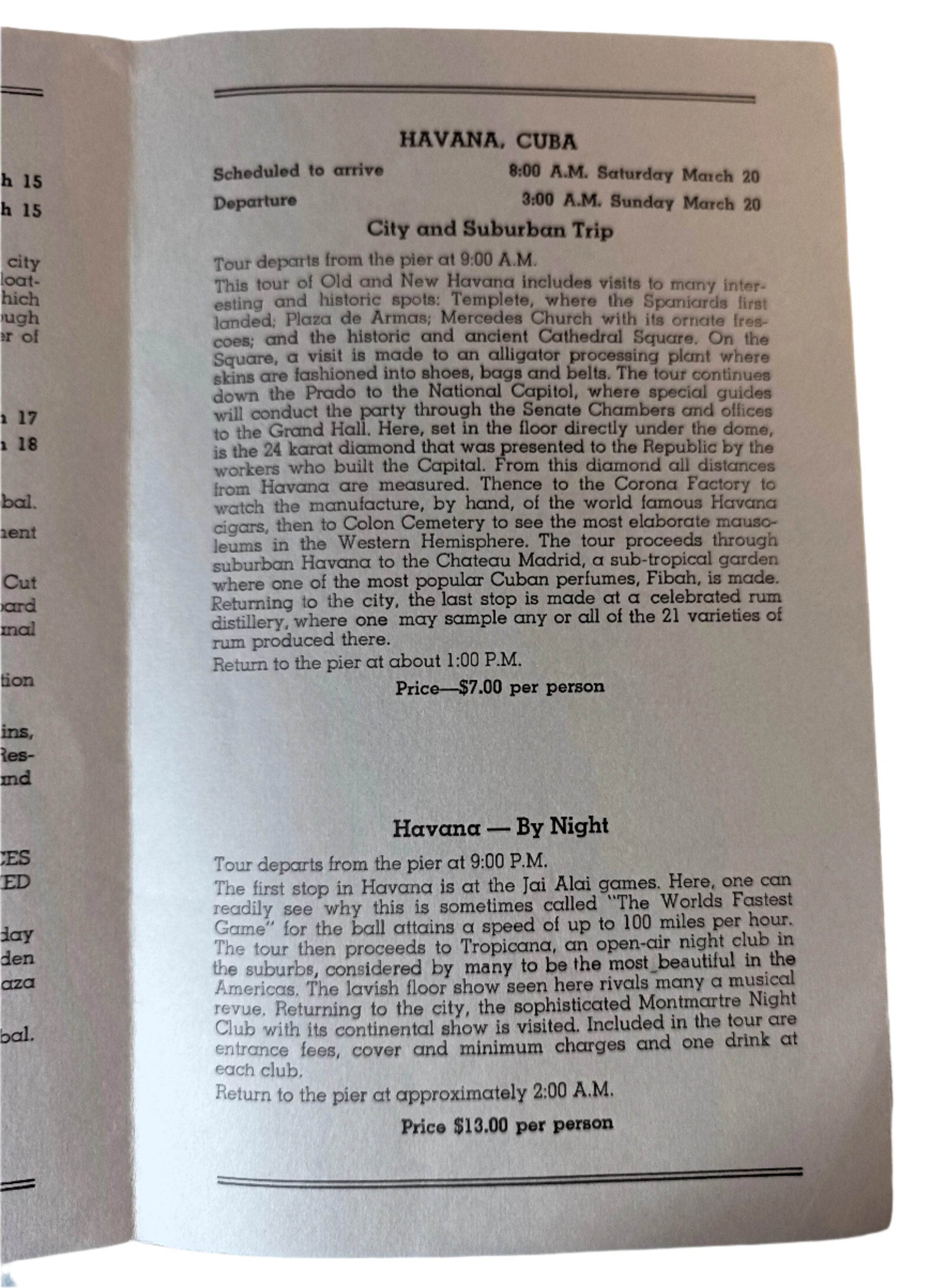 Holland America Nieuw Amsterdam West Indies Shore Excursion Programs 1954 - TulipStuff