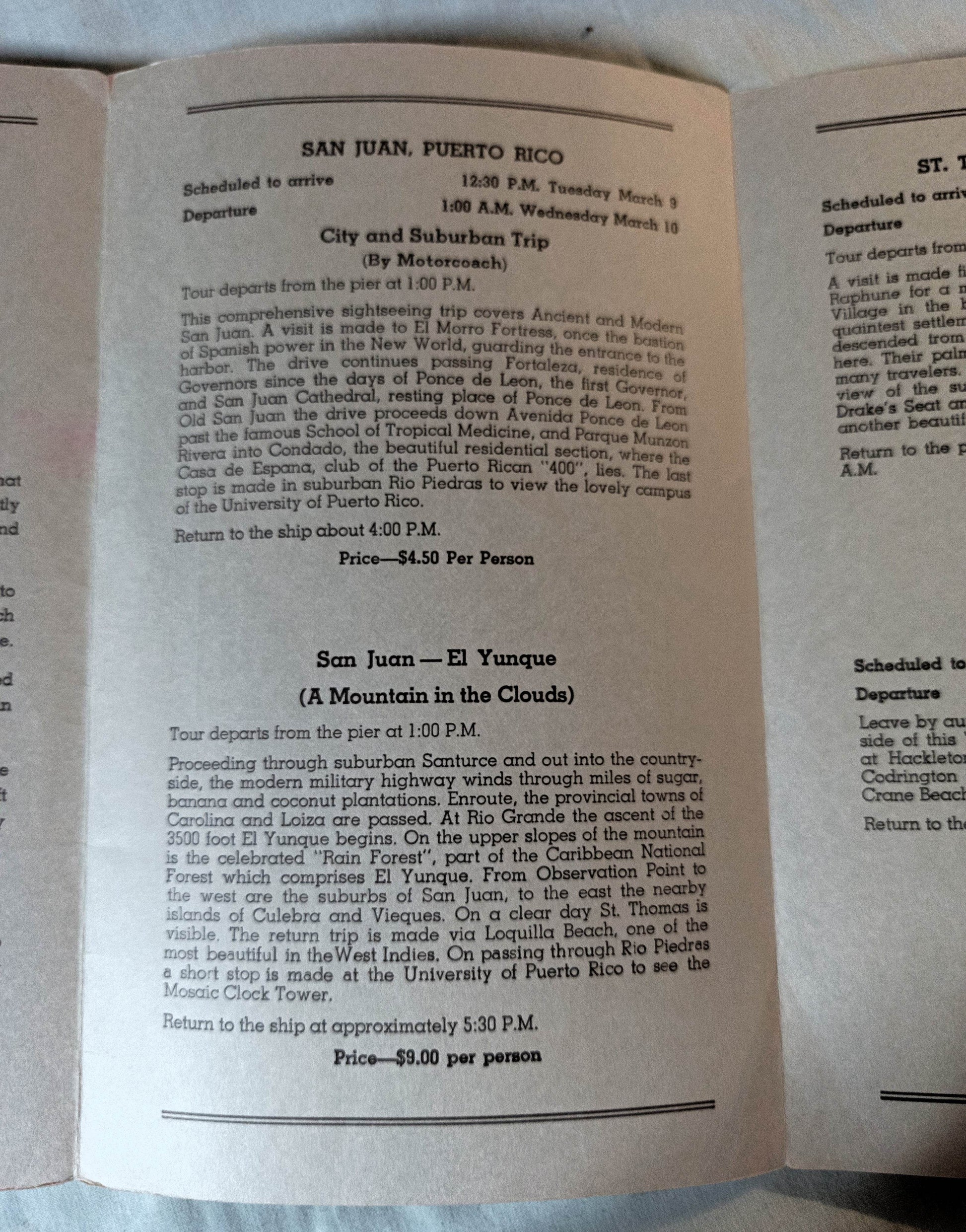 Holland America Nieuw Amsterdam West Indies Shore Excursion Programs 1954 - TulipStuff