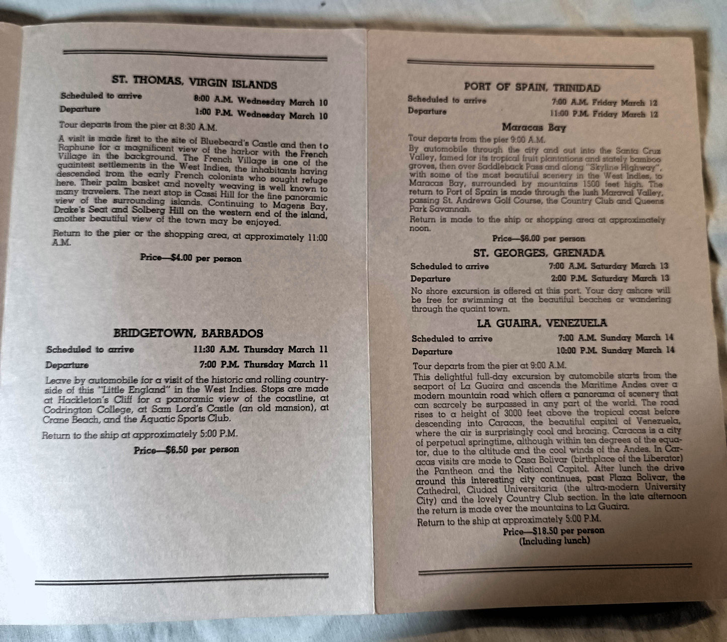 Holland America Nieuw Amsterdam West Indies Shore Excursion Programs 1954 - TulipStuff