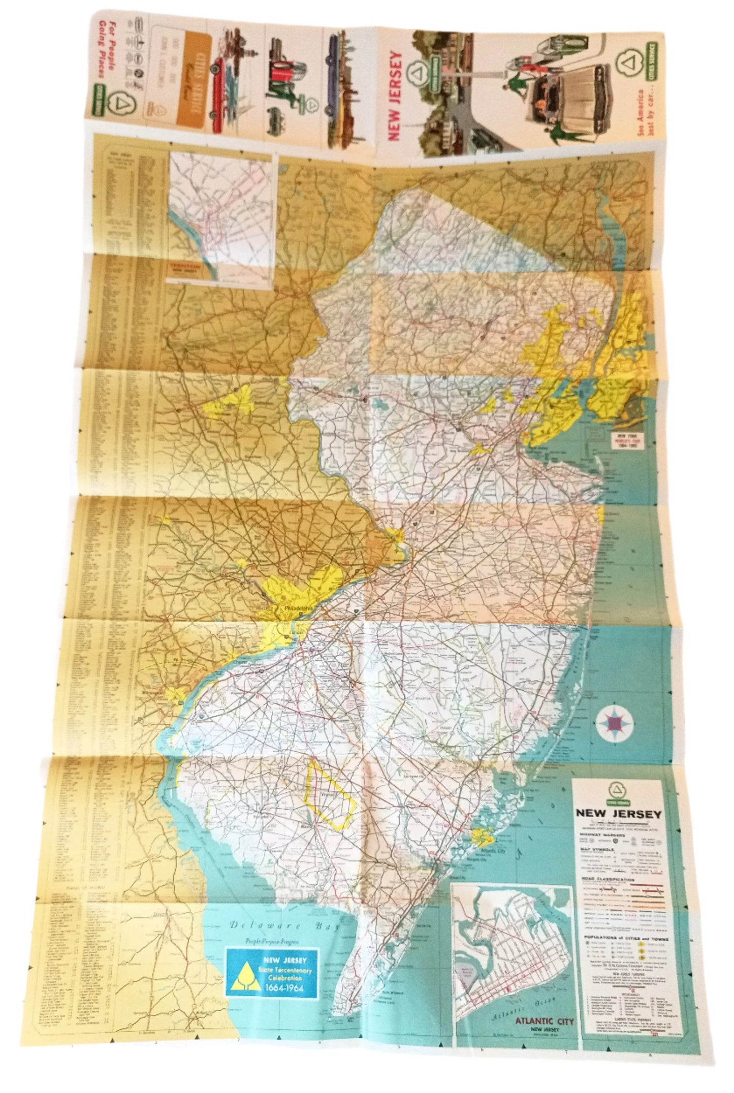 Cities Service Gas Station New Jersey Highway Map 1964 - TulipStuff