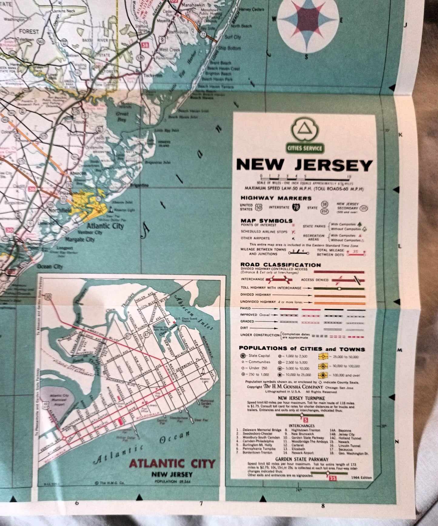 Cities Service Gas Station New Jersey Highway Map 1964 - TulipStuff