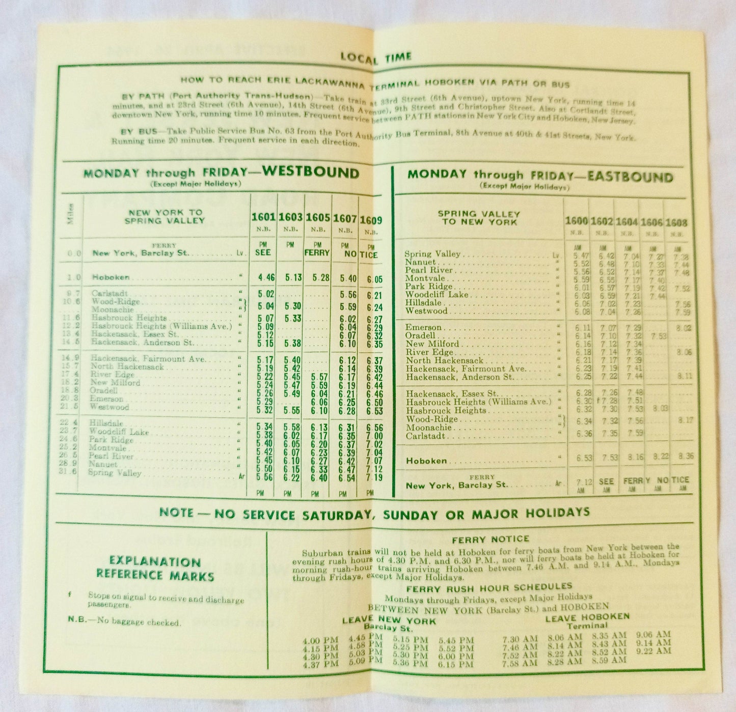 New Jersey And New York Railroad Co Suburban Timetables 1964 - TulipStuff