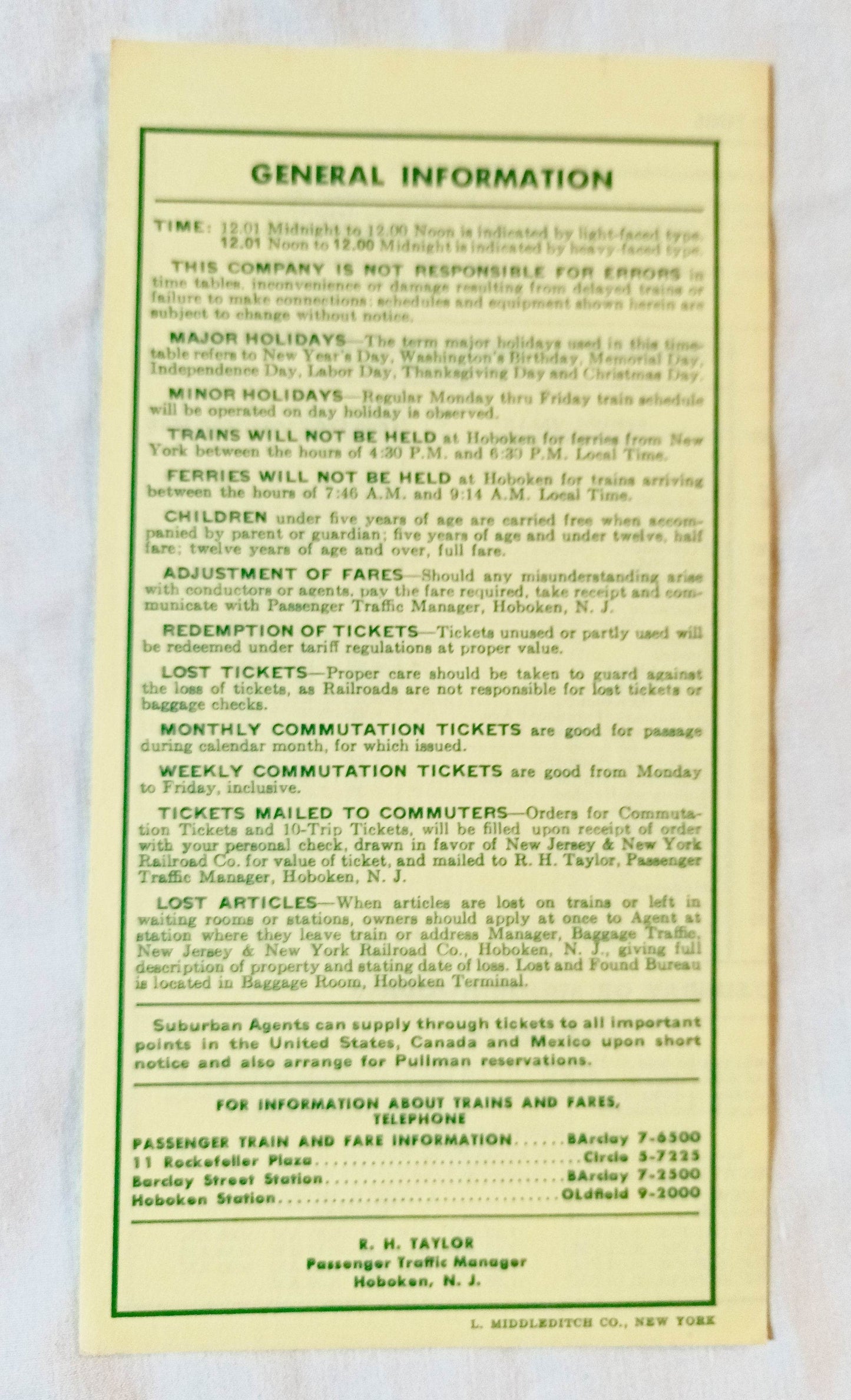 New Jersey And New York Railroad Co Suburban Timetables 1964 - TulipStuff