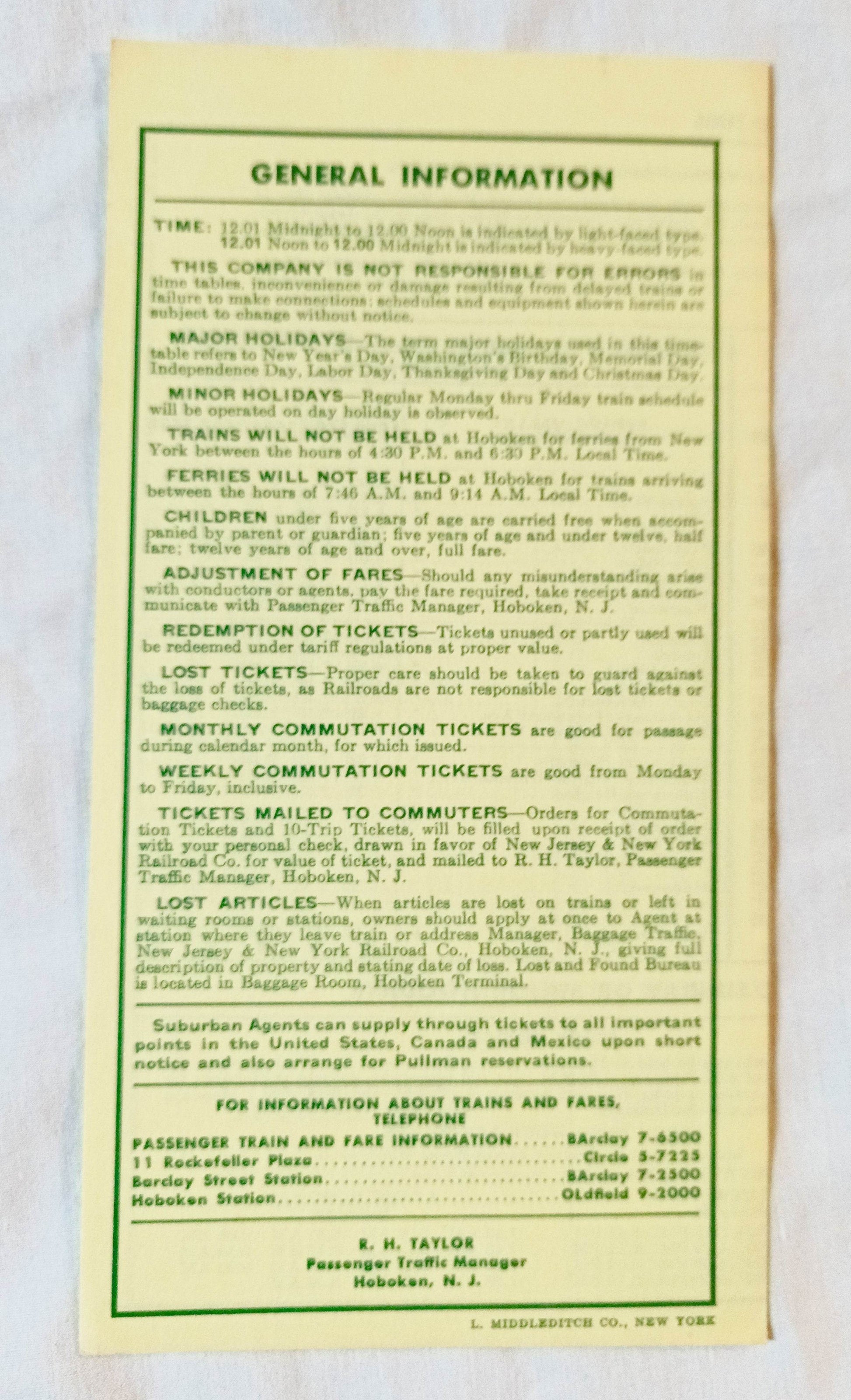 New Jersey And New York Railroad Co Suburban Timetables 1964 - TulipStuff