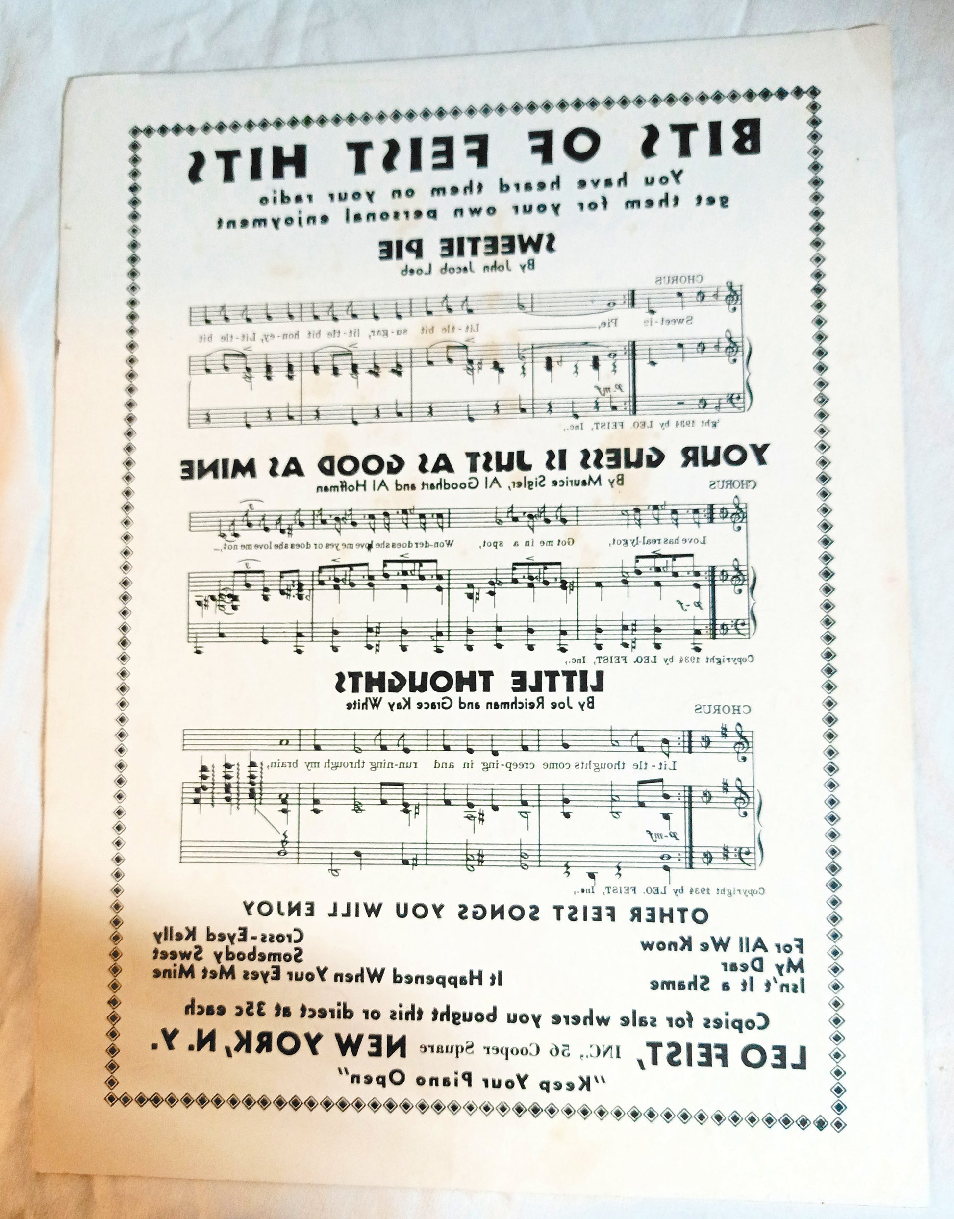 No No A Thousand Times No Sheet Music Al Lewis Cross and Dunn 1934 - TulipStuff
