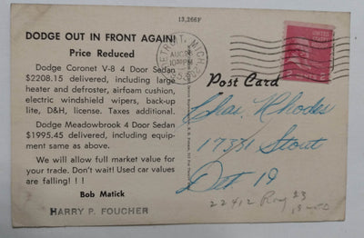 Northeast Auto Co Dodge Plymouth Cars Truck Detroit MI Car Dealer 1953 - TulipStuff