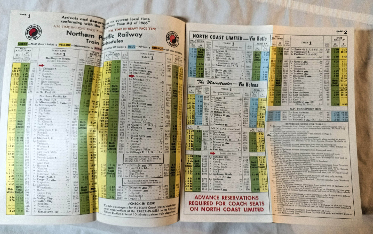 Northern Pacific Railway Company Timetable July 1968 - TulipStuff