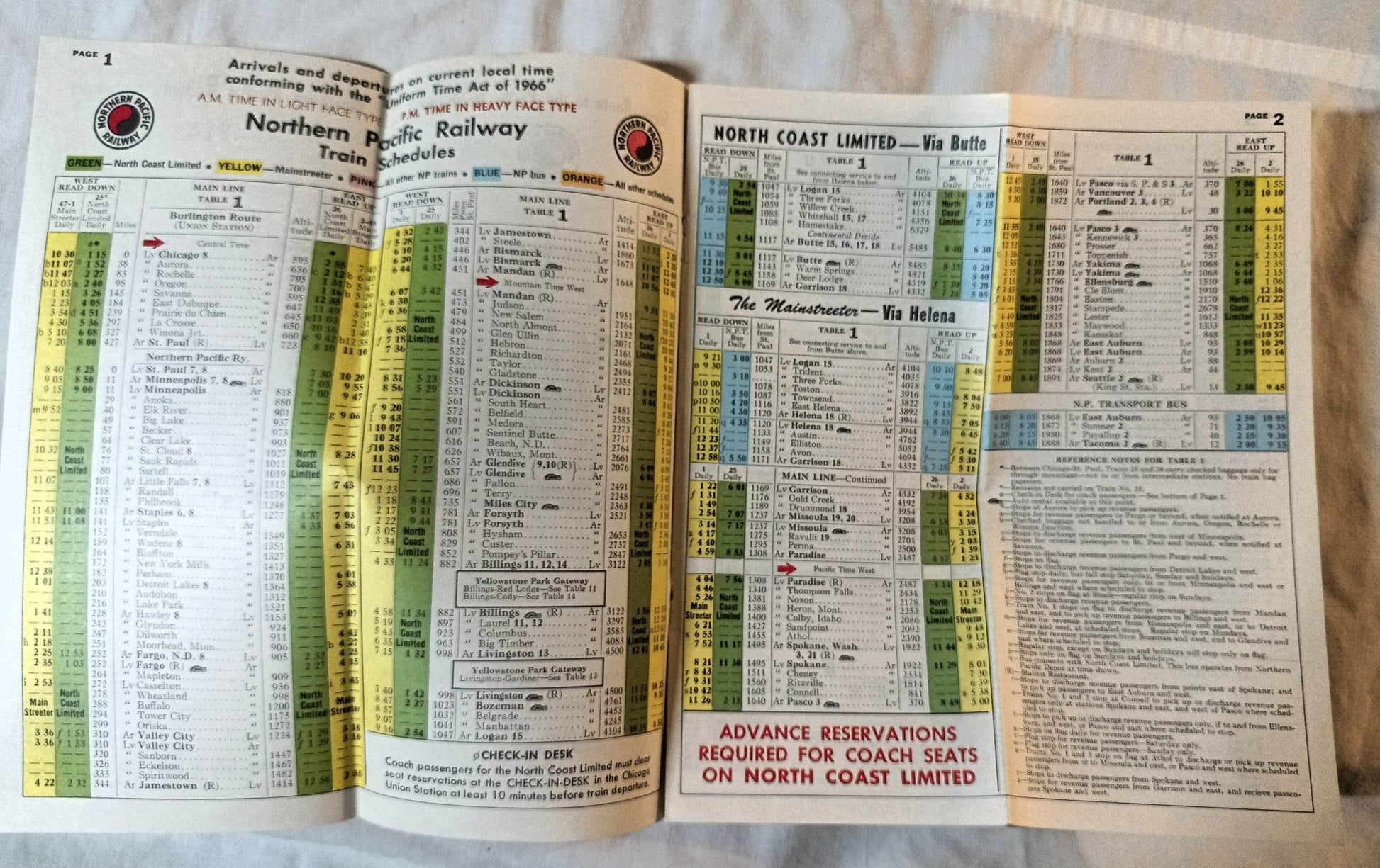 Northern Pacific Railway Company Timetable July 1968 - TulipStuff