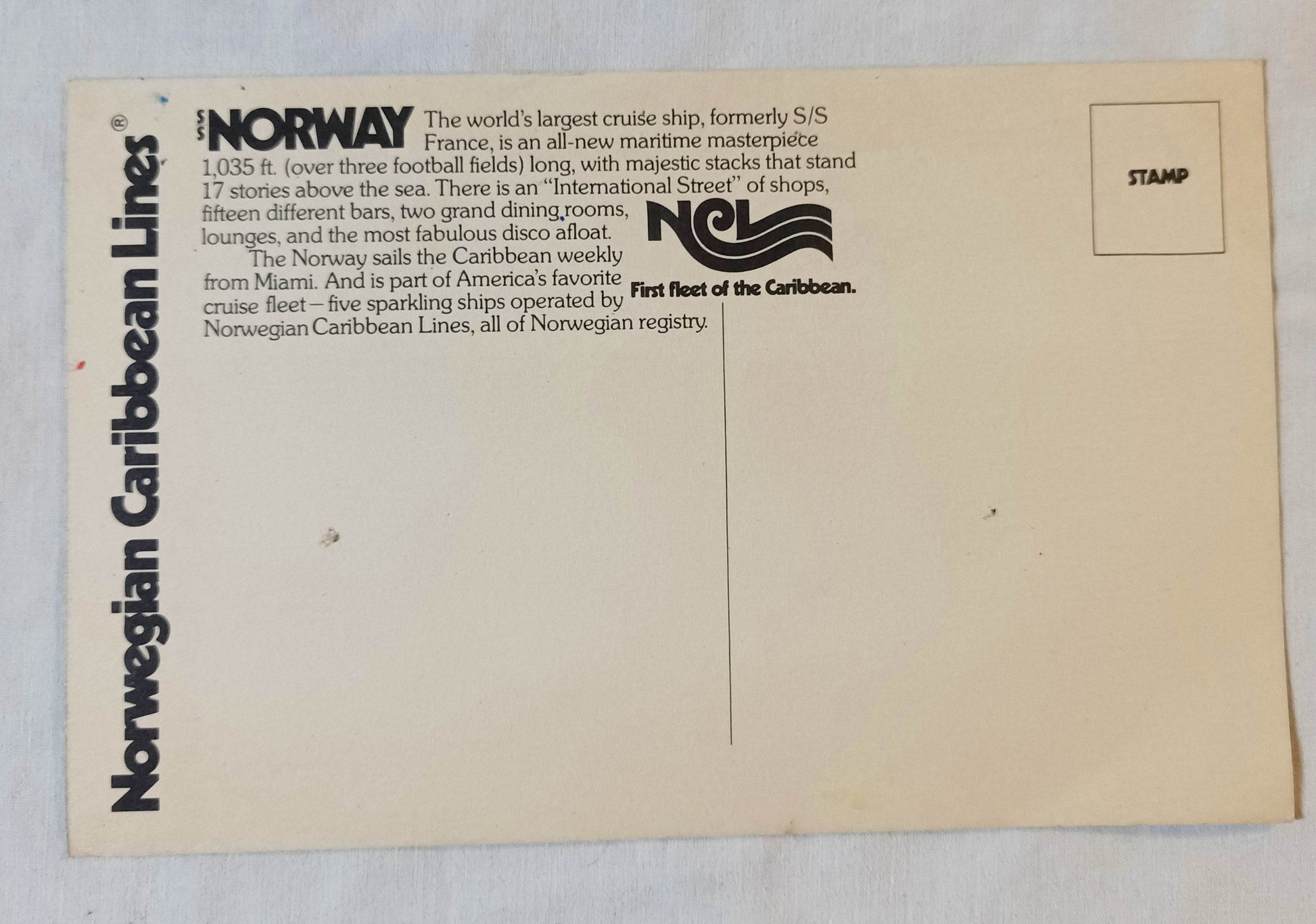 ss Norway Norwegian Caribbean Lines Oversized Postcard 1980 - TulipStuff