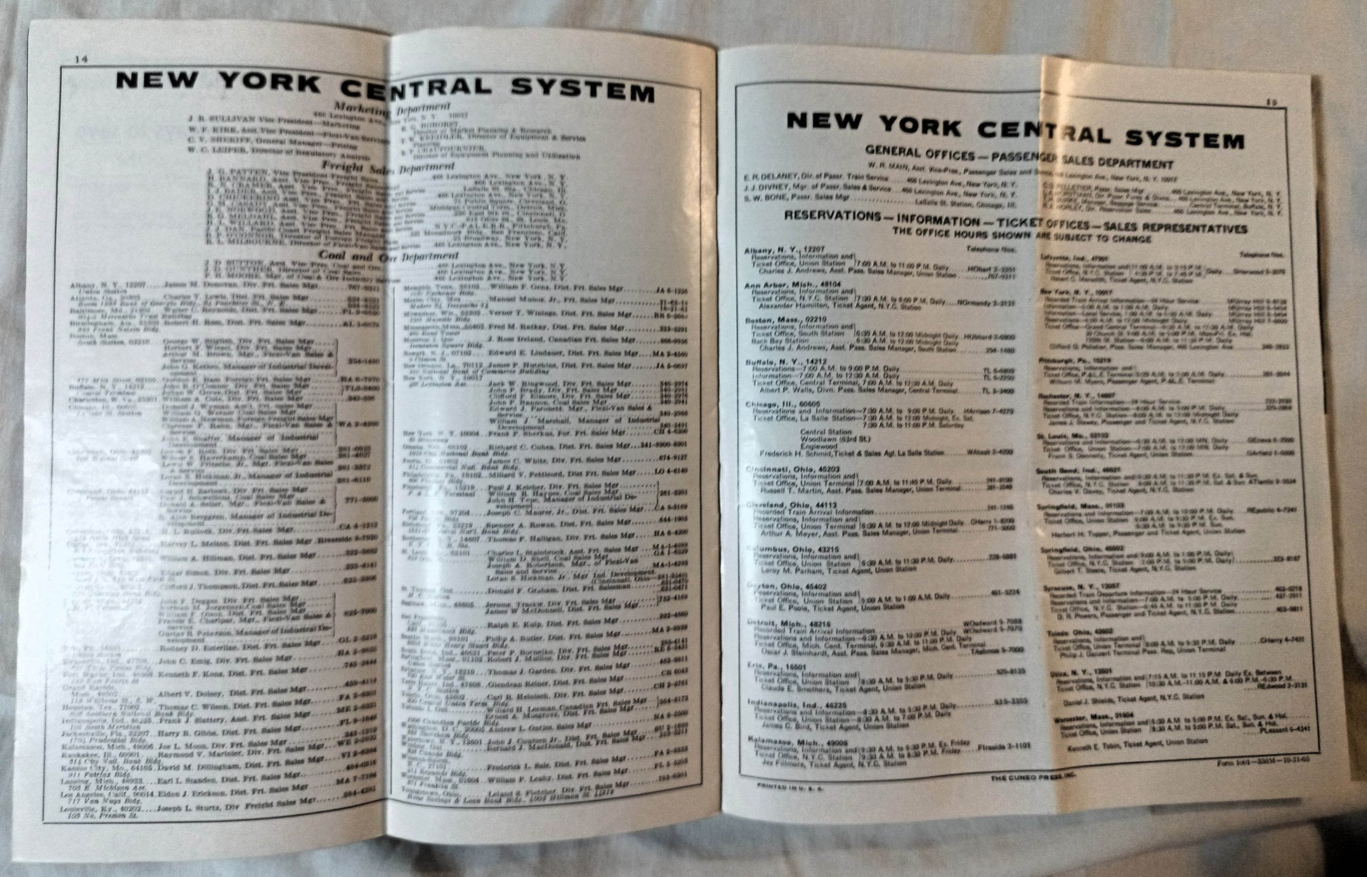 New York Central System Railroad Passenger Timetable October 1965 - TulipStuff