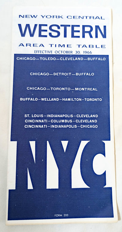New York Central Railroad Western Area Time Table 1966 - TulipStuff
