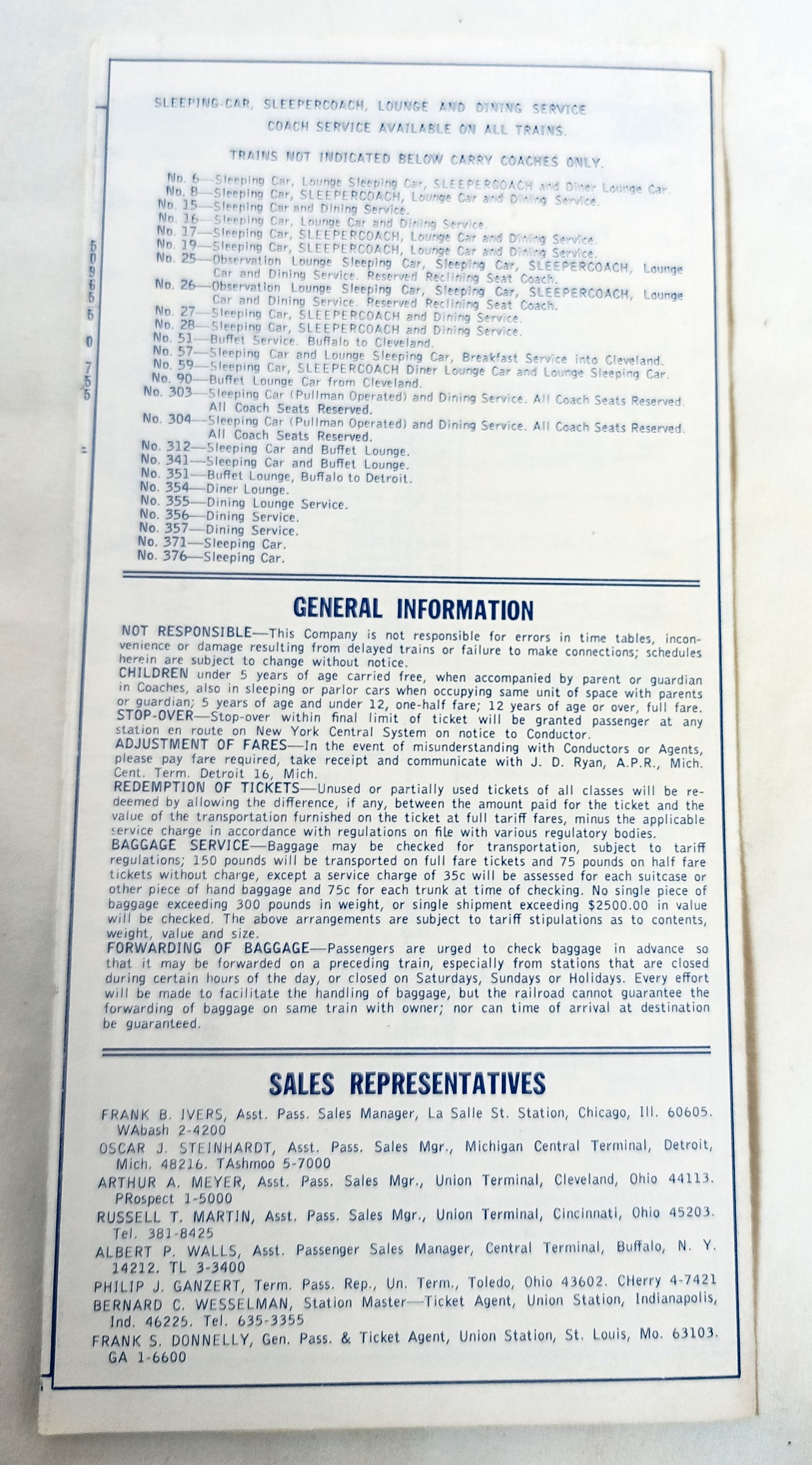 New York Central Railroad Western Area Time Table 1966 - TulipStuff