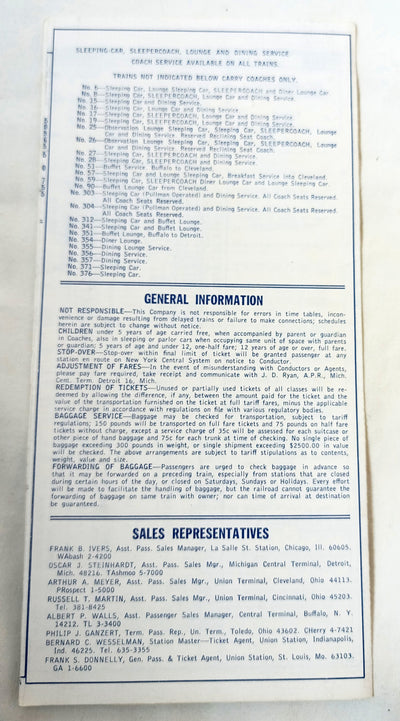 New York Central Railroad Western Area Time Table 1966 - TulipStuff
