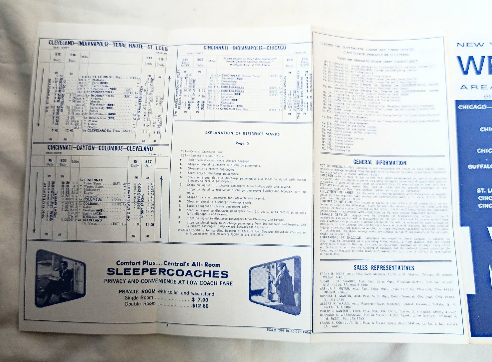 New York Central Railroad Western Area Time Table 1966 - TulipStuff