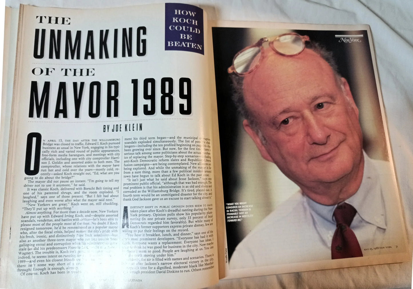 New York Magazine May 23 1988 Ed Koch The Unmaking Of The Mayor '89 - TulipStuff