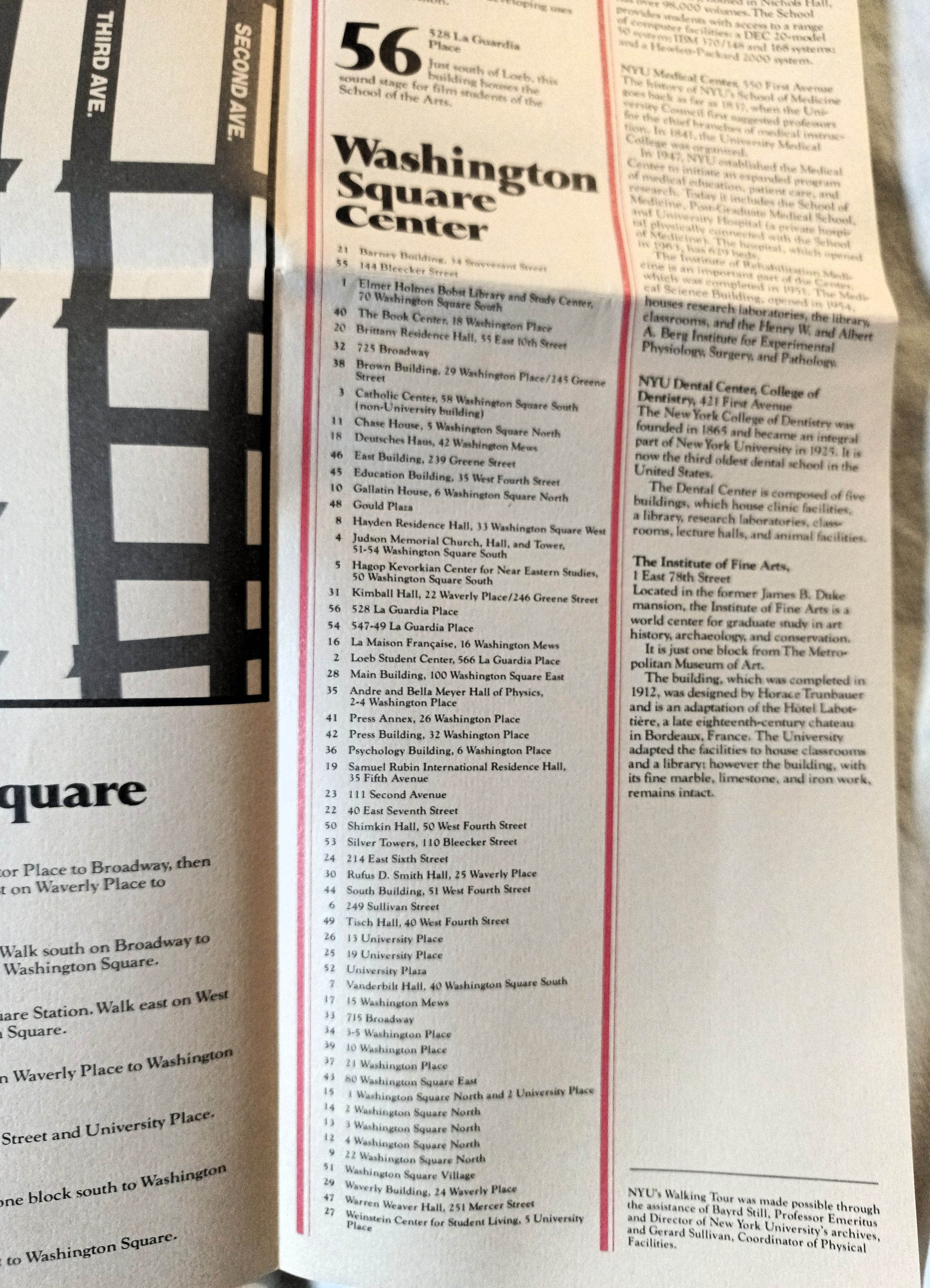 NYU New York University Washington Square Walking Tour Map Guide 1978 - TulipStuff