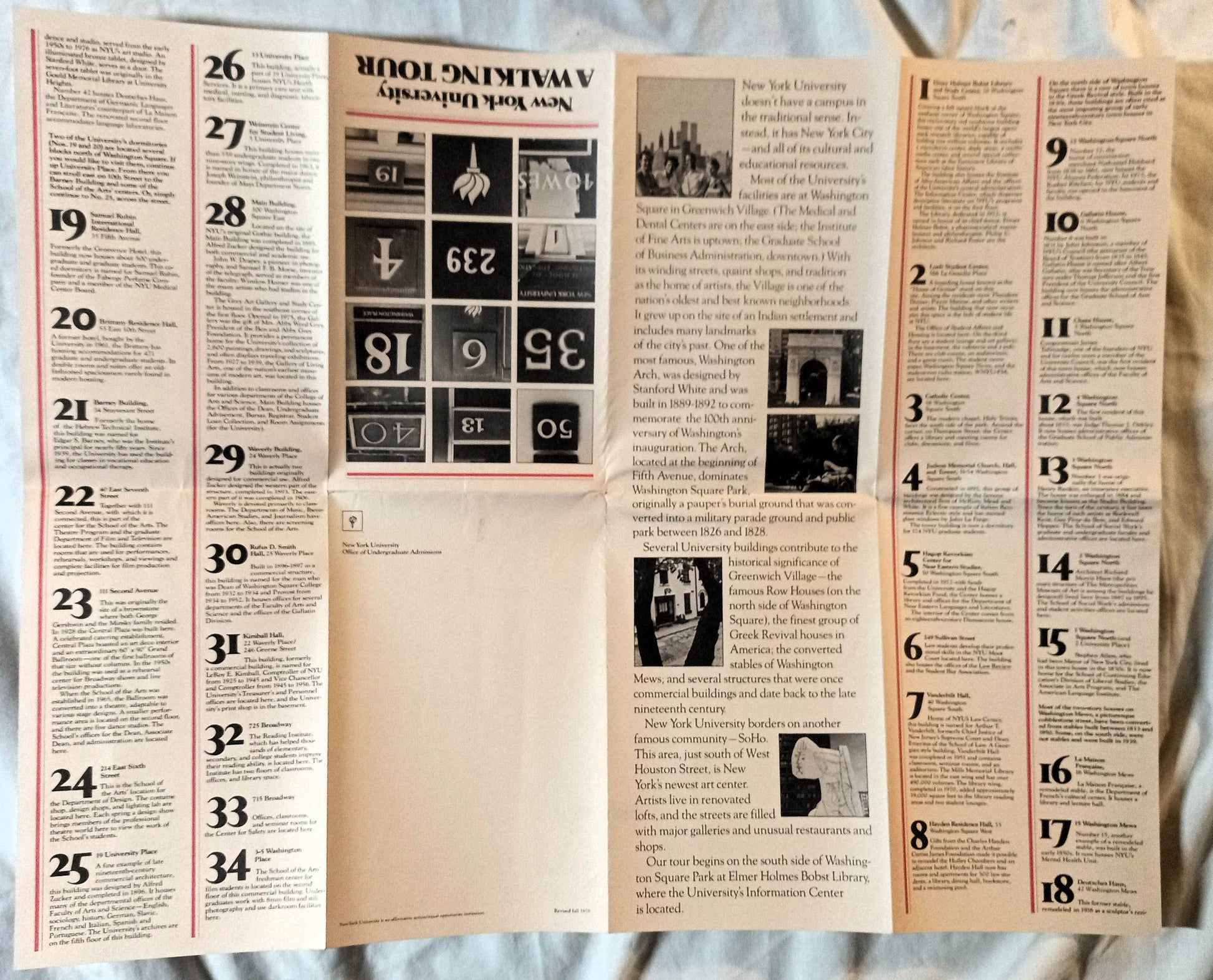 NYU New York University Washington Square Walking Tour Map Guide 1978 - TulipStuff