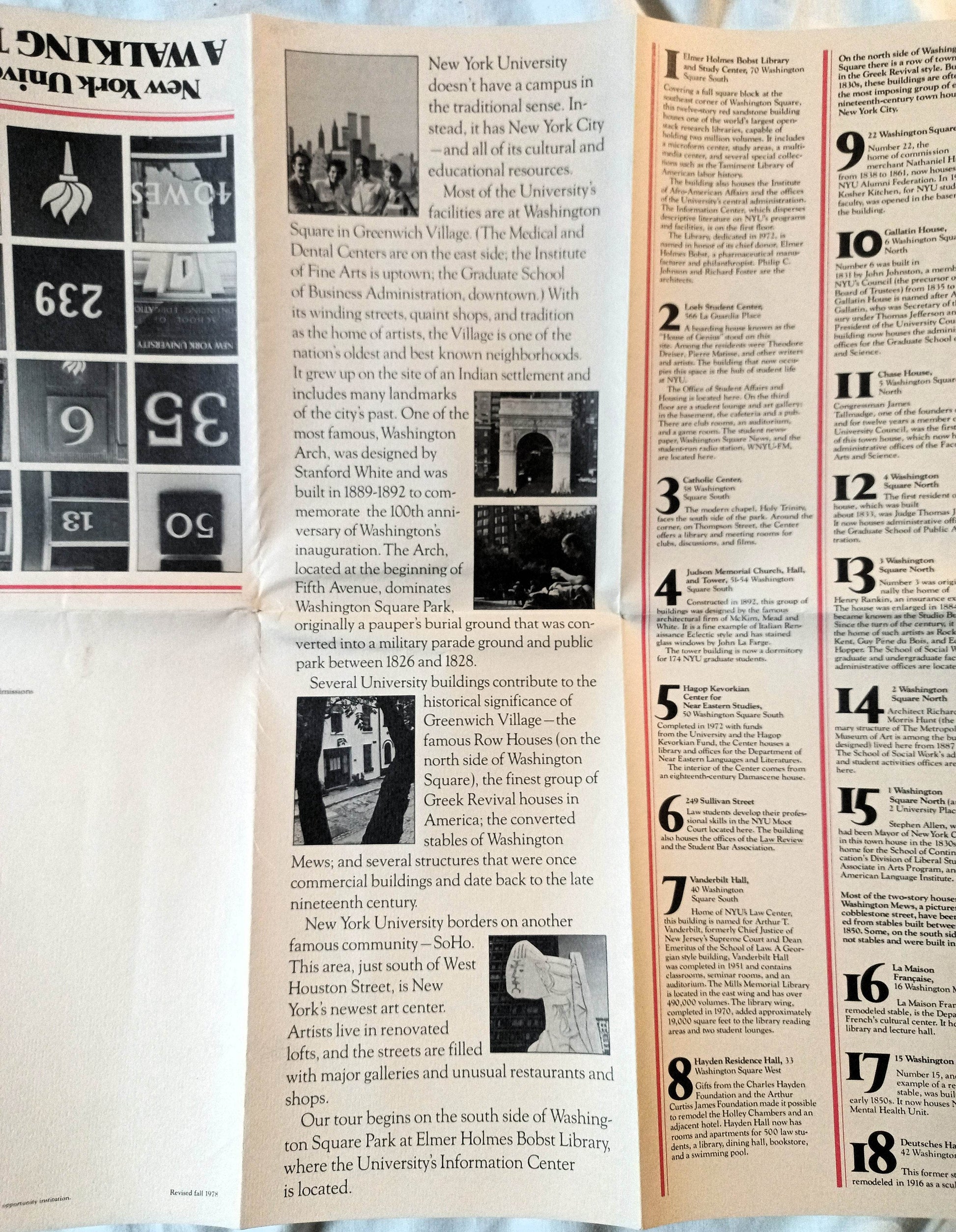NYU New York University Washington Square Walking Tour Map Guide 1978 - TulipStuff