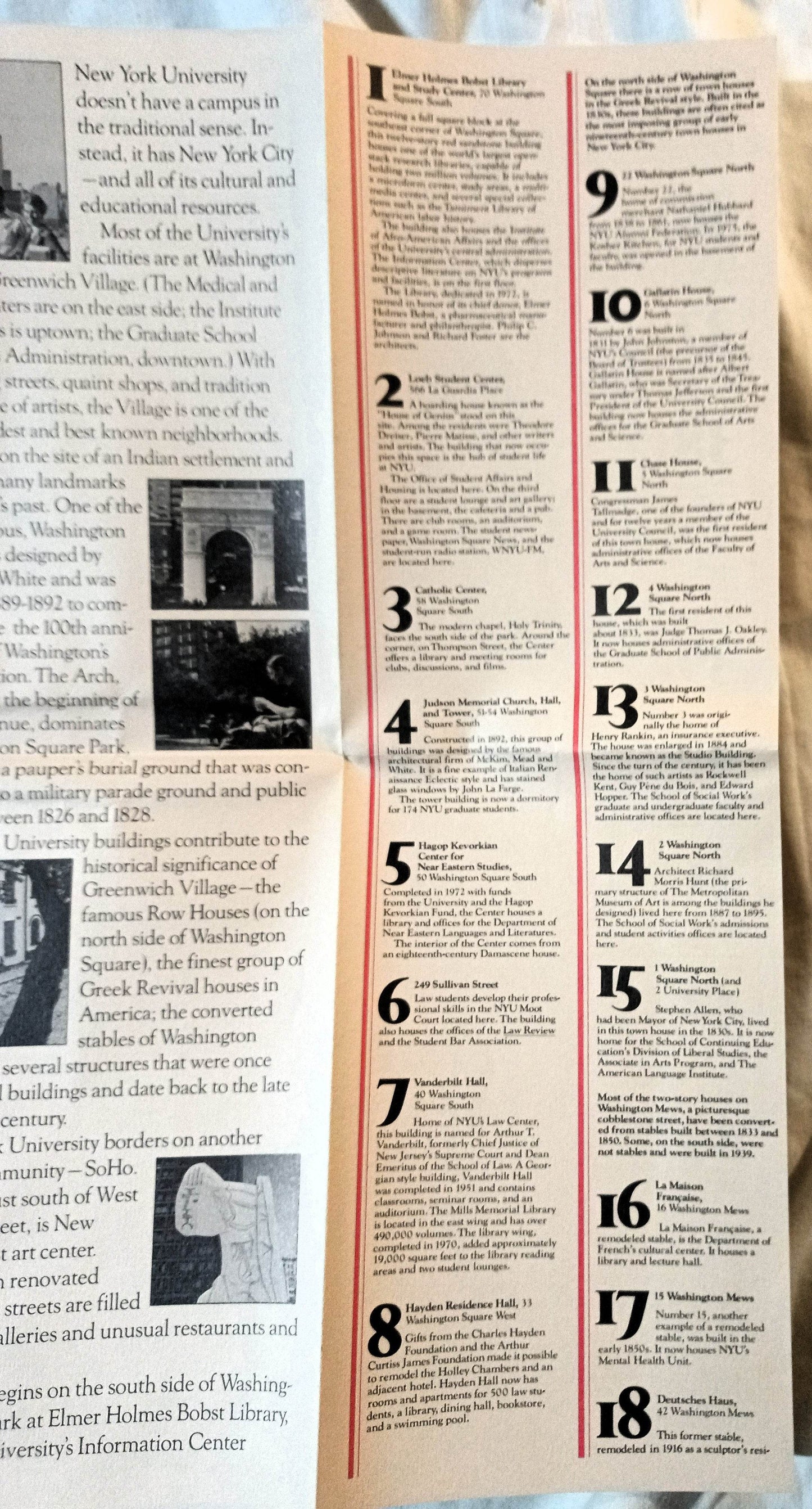 NYU New York University Washington Square Walking Tour Map Guide 1978 - TulipStuff