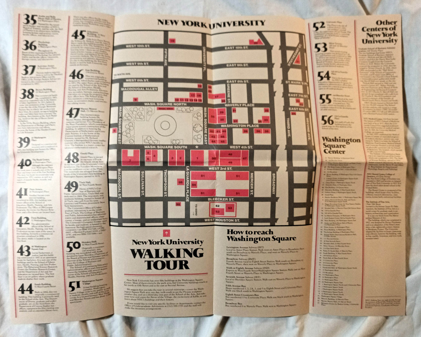 NYU New York University Washington Square Walking Tour Map Guide 1978 - TulipStuff