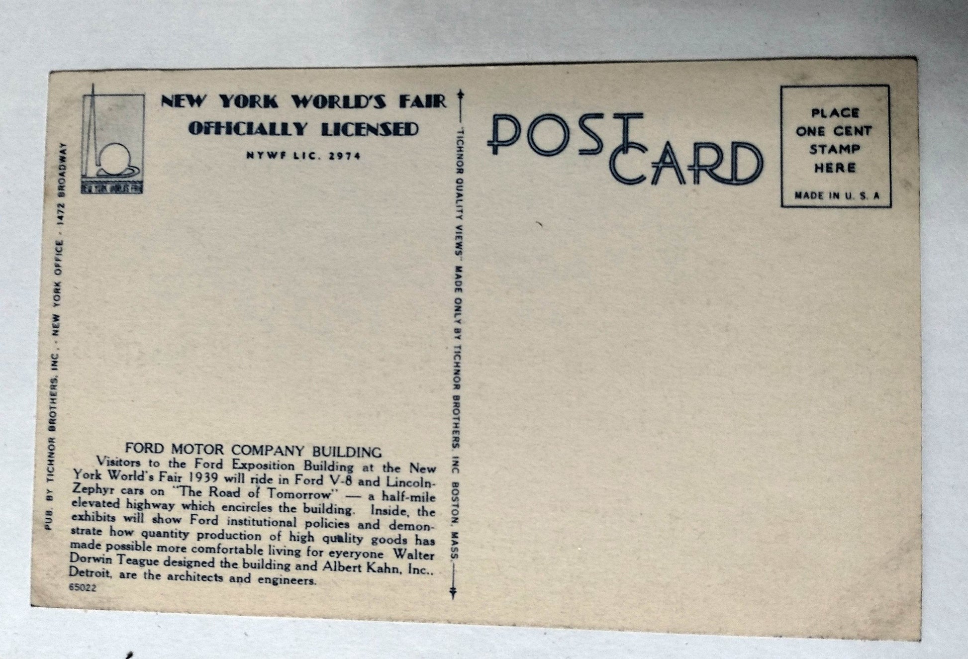 New York World's Fair 1939 Ford Motor Company Building Linen Postcard - TulipStuff
