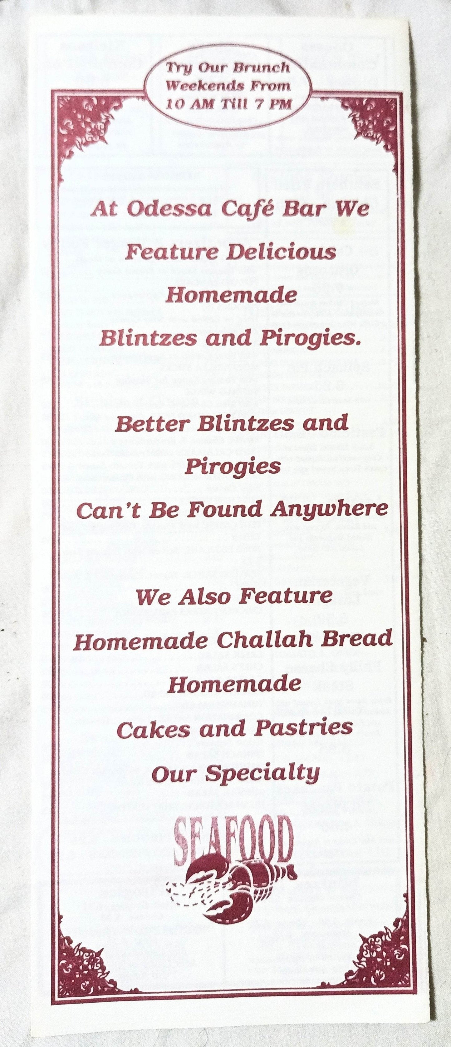 Odessa Cafe Bar Avenue A NYC Restaurant Takeout Menu Early 2000's - TulipStuff