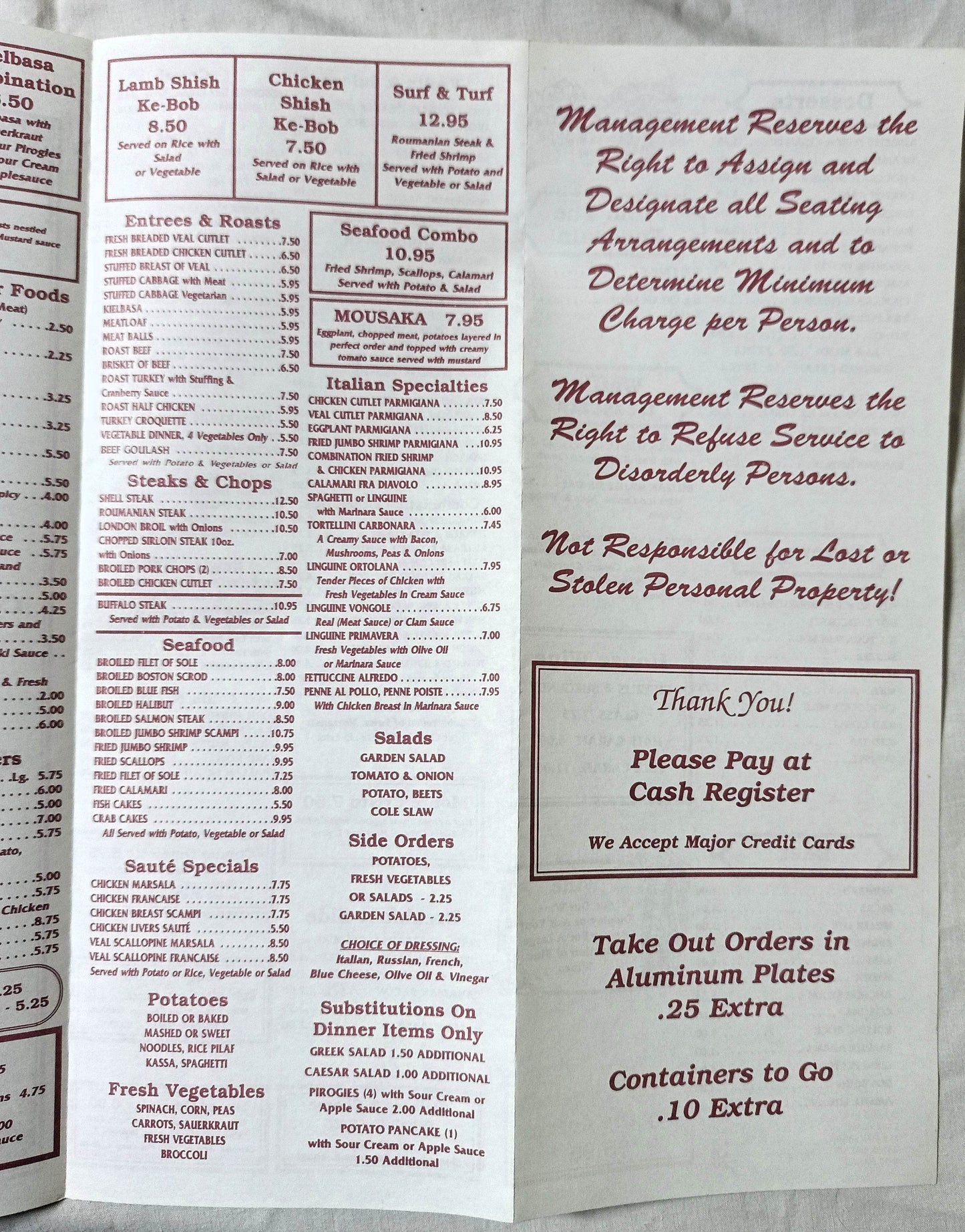Odessa Cafe Bar Avenue A NYC Restaurant Takeout Menu Early 2000's - TulipStuff