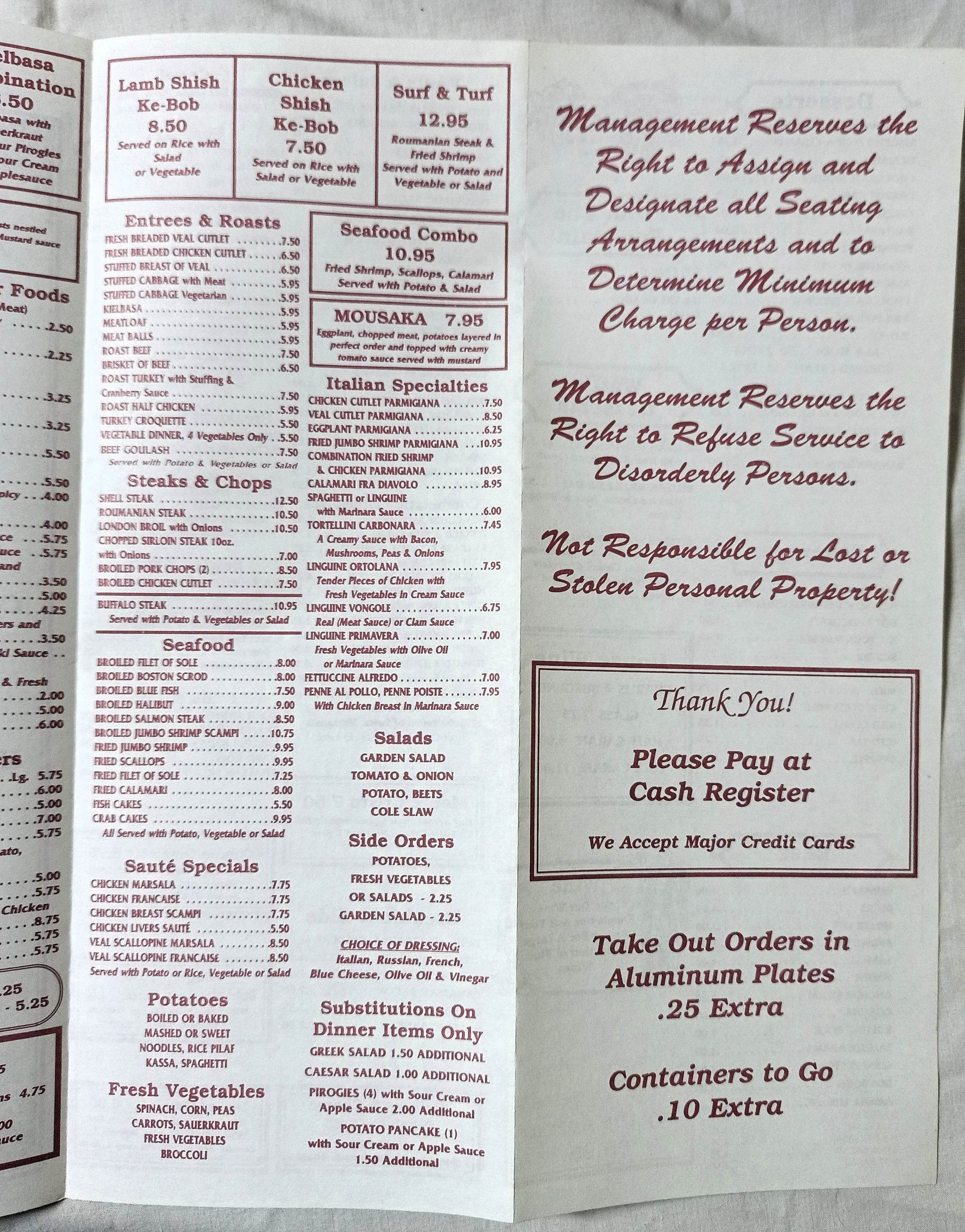 Odessa Cafe Bar Avenue A NYC Restaurant Takeout Menu Early 2000's - TulipStuff