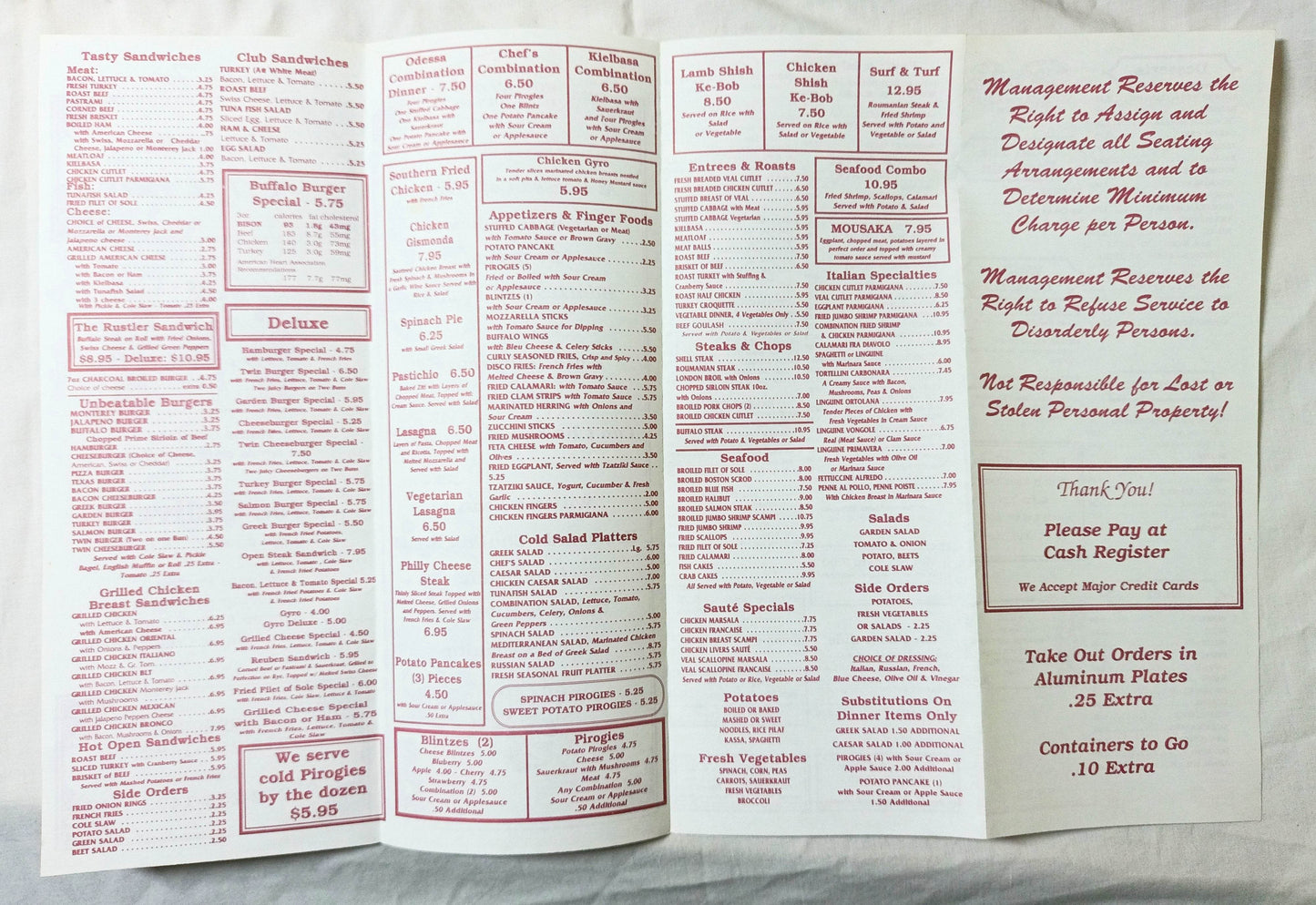 Odessa Cafe Bar Avenue A NYC Restaurant Takeout Menu Early 2000's - TulipStuff