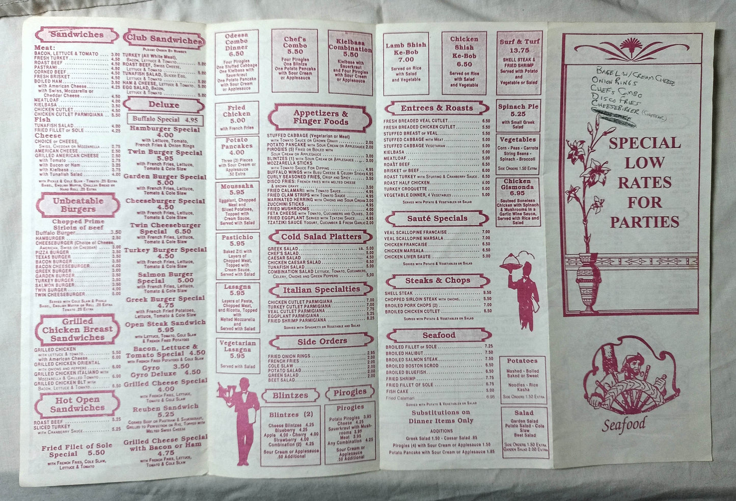 Odessa Cafe Bar Avenue A NYC Restaurant Takeout Menu Late 1990's - TulipStuff