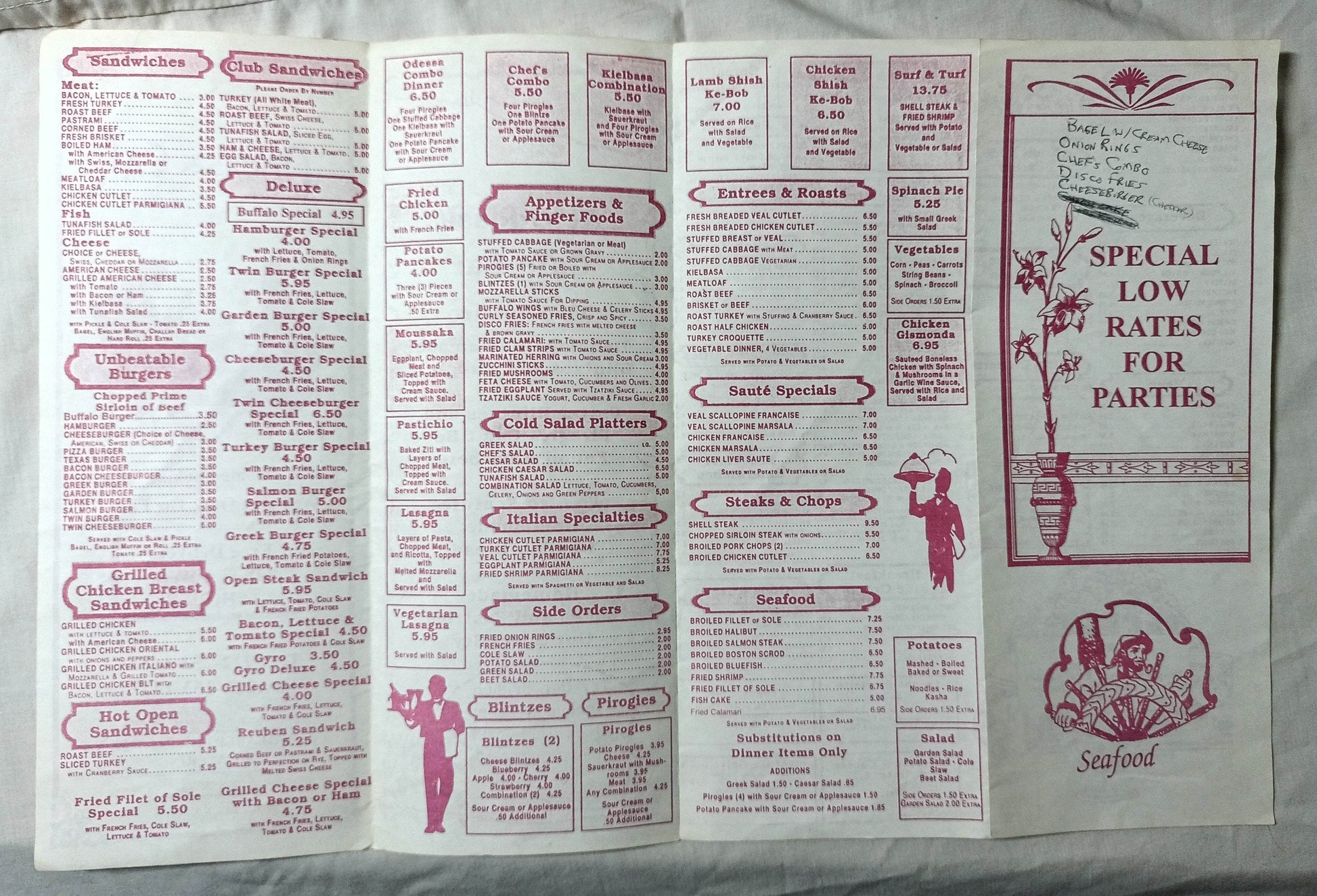 Odessa Cafe Bar Avenue A NYC Restaurant Takeout Menu Late 1990's - TulipStuff