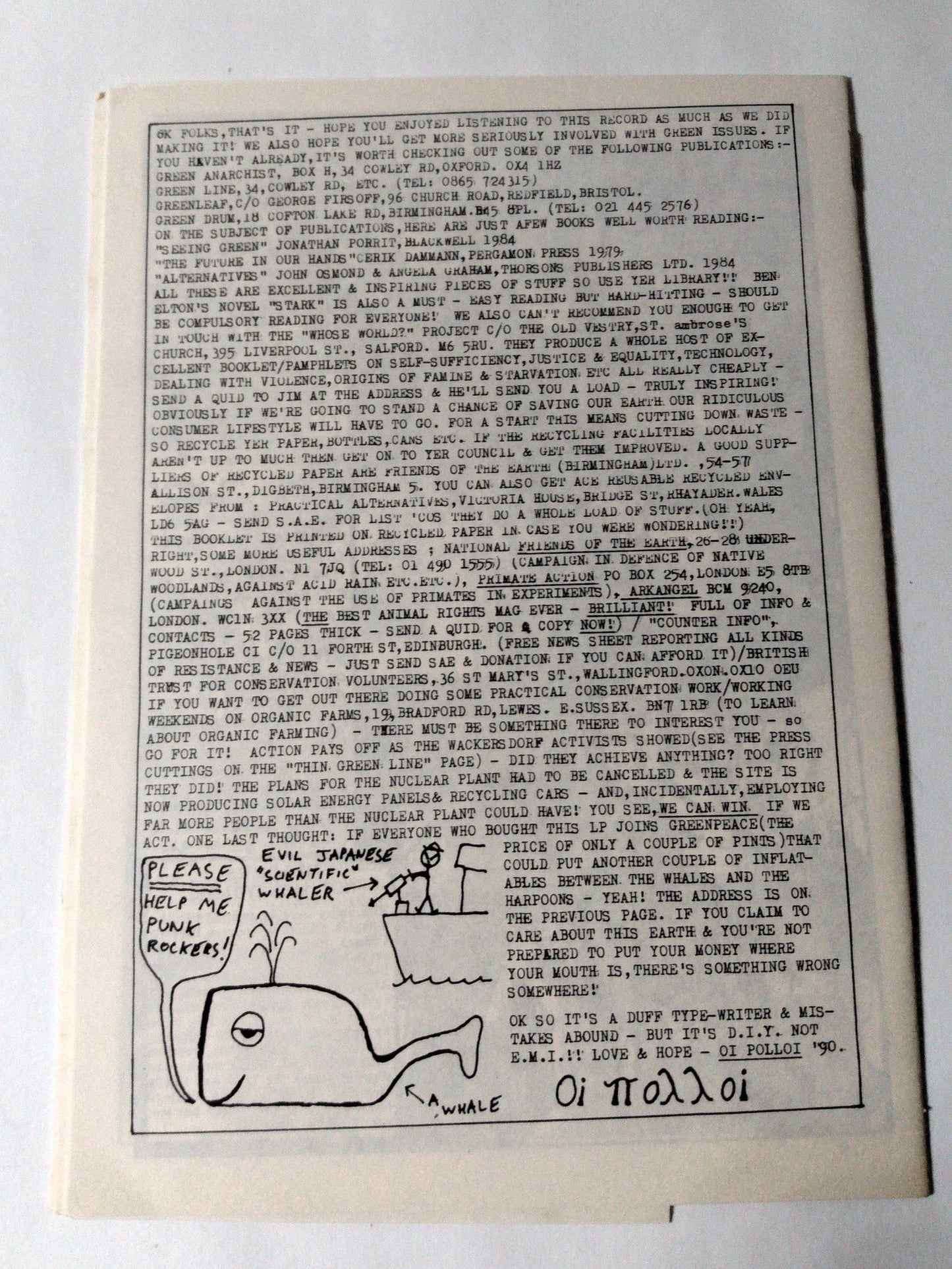 Oi Polloi In Defence Of Our Earth Vinyl 12" LP Scottish Anarcho Punk 1990 - TulipStuff