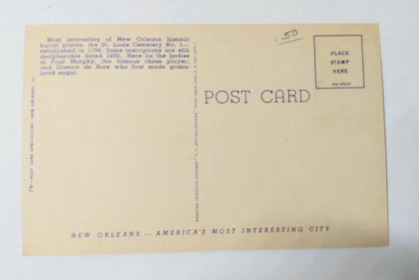 Oldest Cemetary St Louis No. 1 New Orleans Louisiana Linen Postcard 1940's - TulipStuff