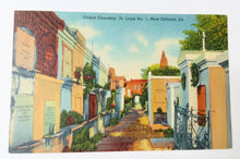 Load image into Gallery viewer, Oldest Cemetary St Louis No. 1 New Orleans Louisiana Linen Postcard 1940&#39;s - TulipStuff
