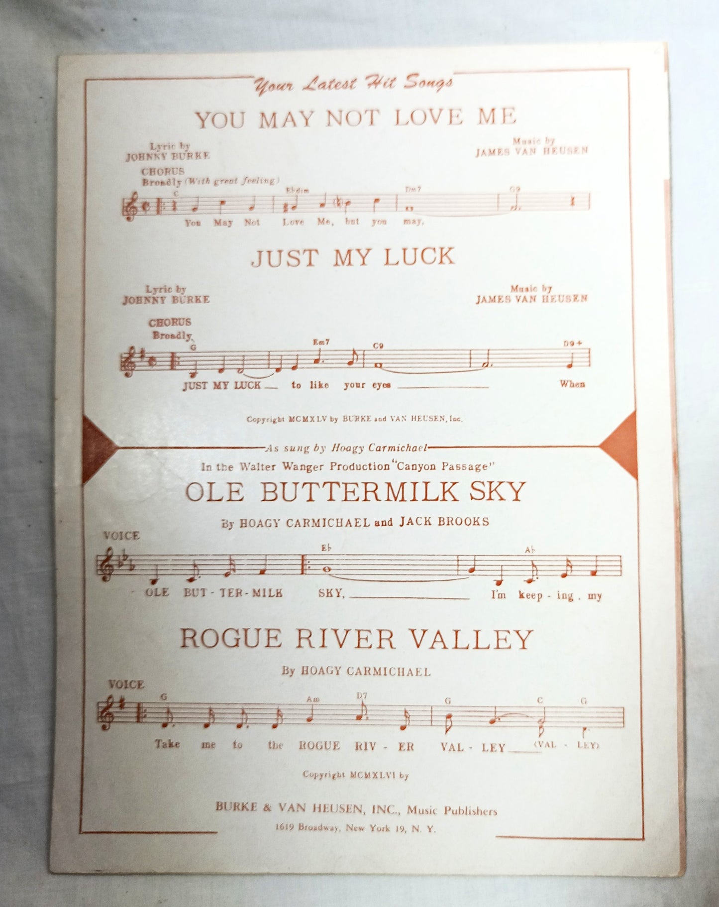 Ole Buttermilk Sky Canyon Passage Hoagy Carmichael Sheet Music 1946 - TulipStuff