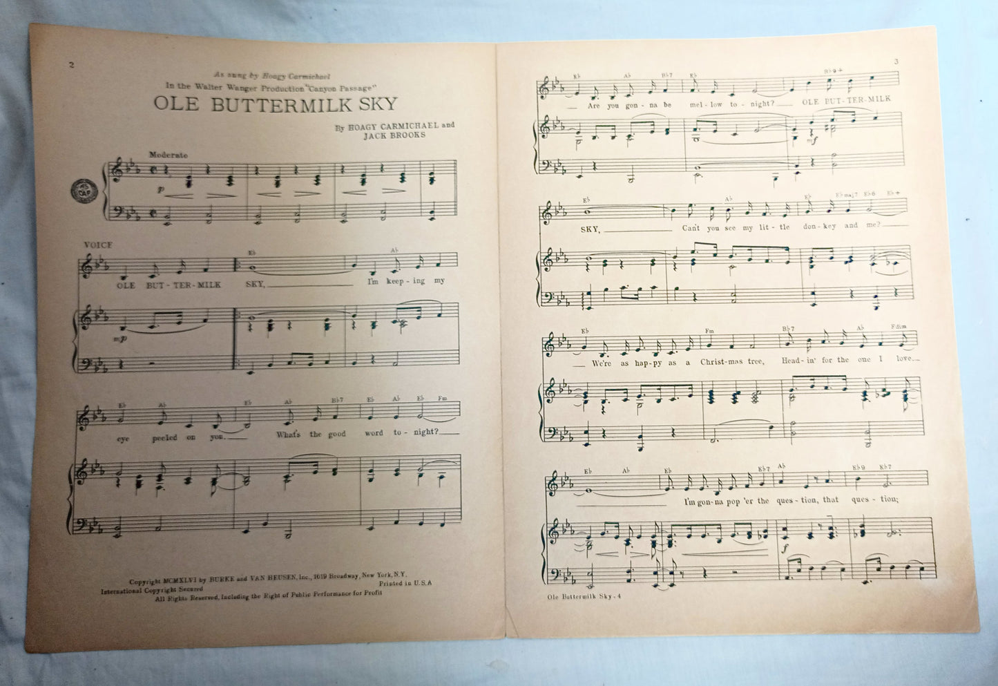 Ole Buttermilk Sky Canyon Passage Hoagy Carmichael Sheet Music 1946 - TulipStuff