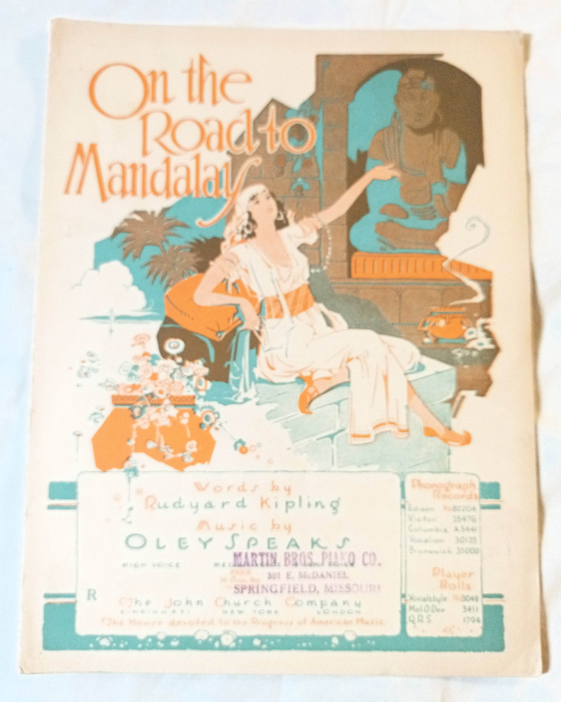 On The Road To Mandalay Rudyard Kipling Oley Speaks Sheet Music 1920's - TulipStuff